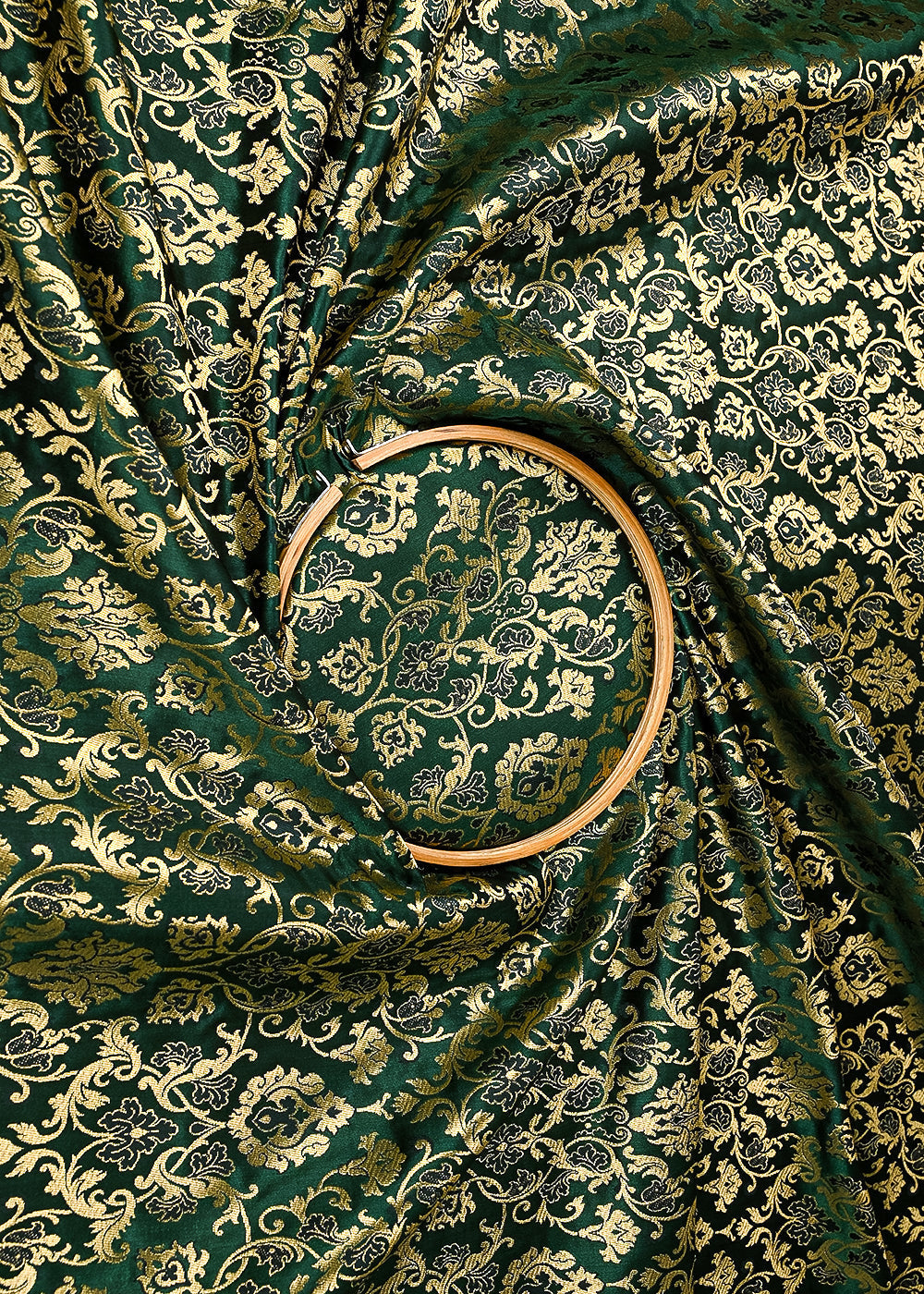 Bottle Green Banarasi Brocade Fabric With All Over Golden Zari Handloom 23275