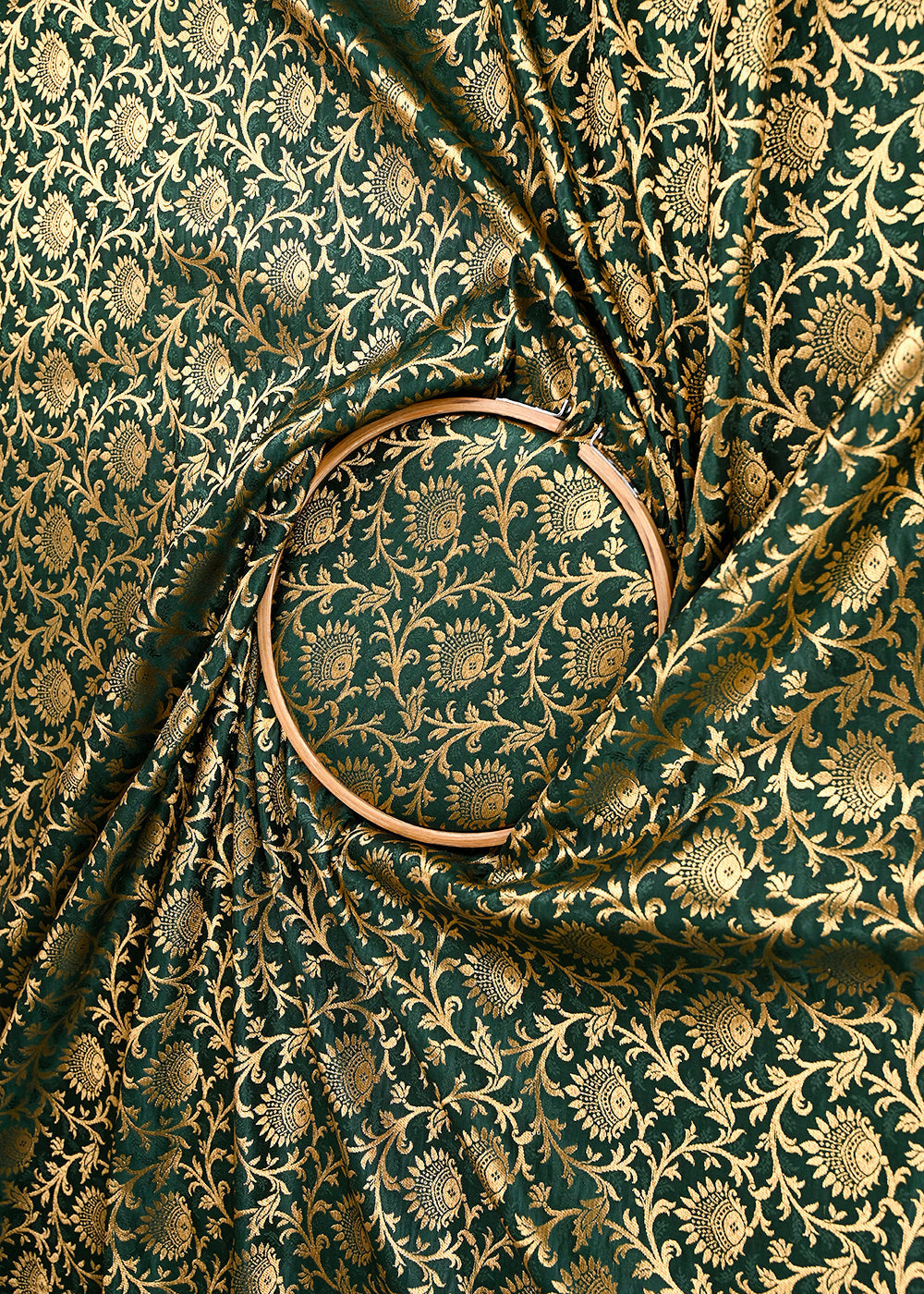 Bottle Green Banarasi Brocade Fabric With All Over Golden Zari Handloom 23276