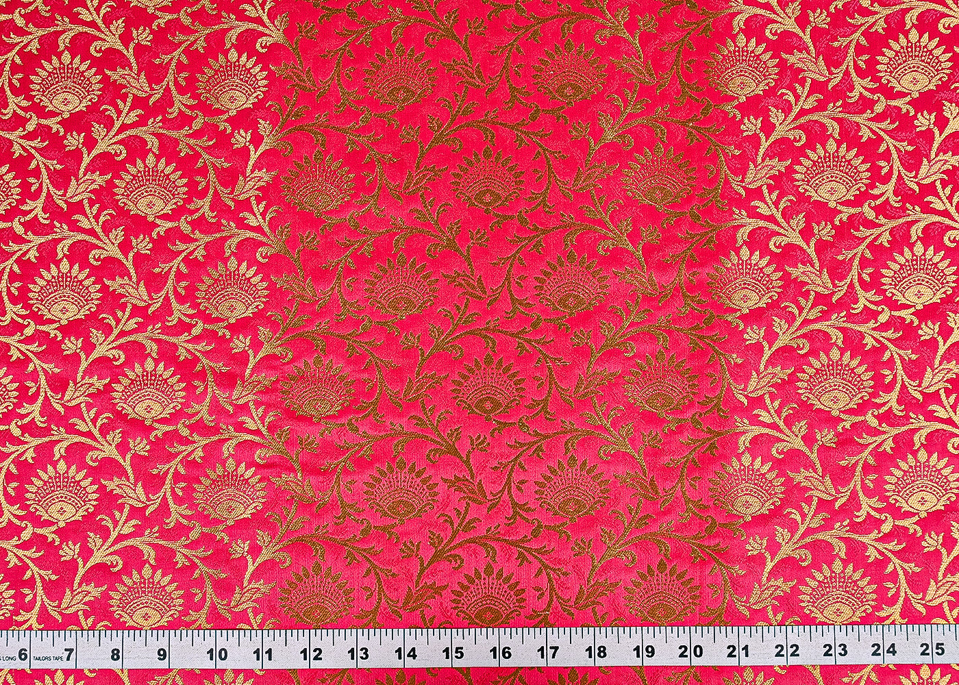 Gajri Pink Banarasi Brocade Fabric With All Over Golden Zari Handloom 23277