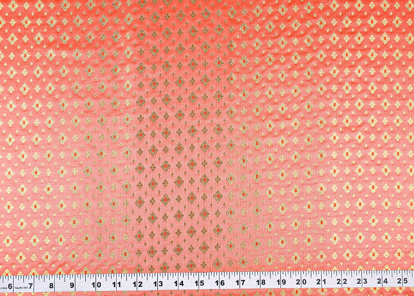 Orange Banarasi Brocade Fabric With All Over Golden Zari Handloom 23279
