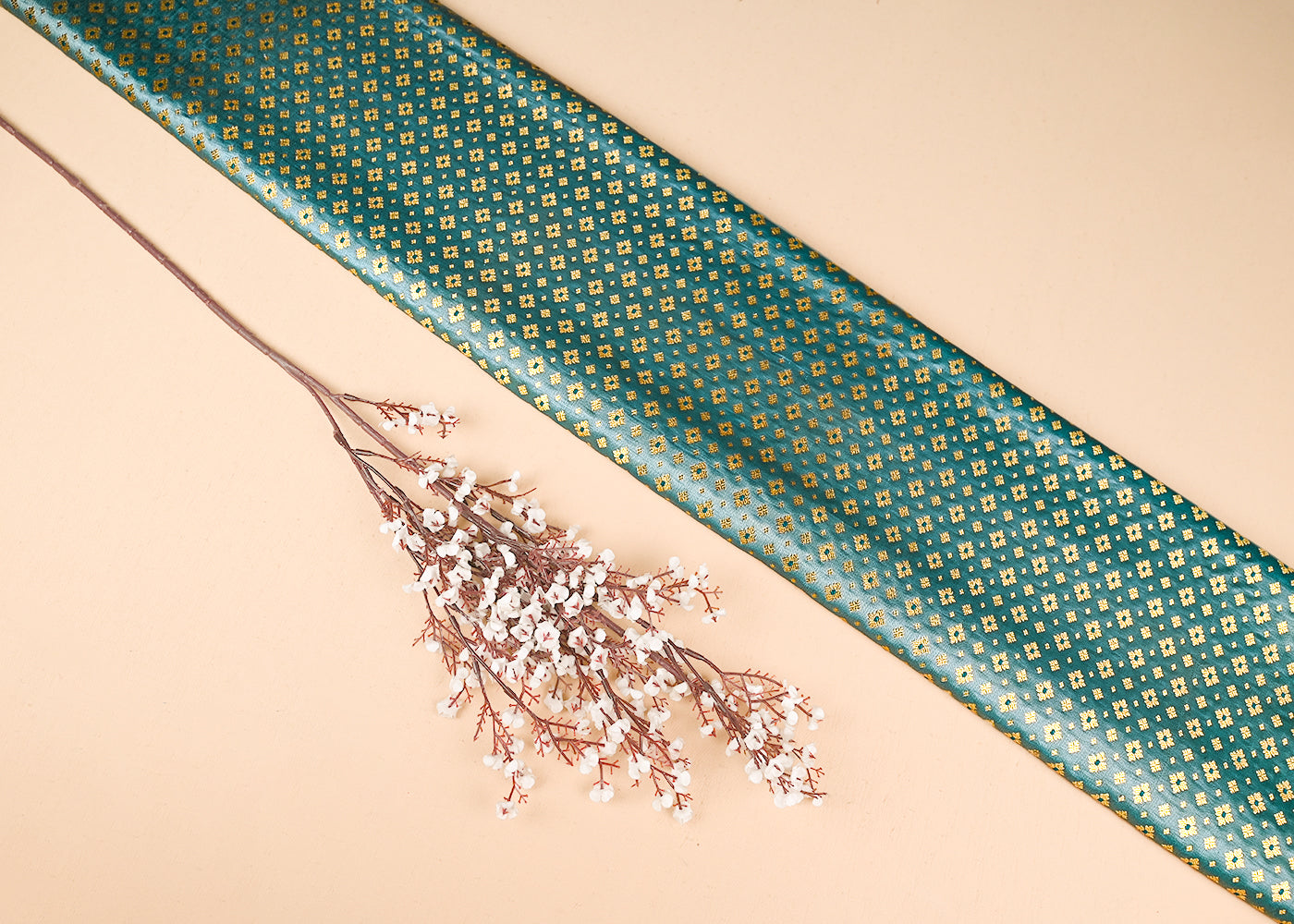 Sea Green Banarasi Brocade Fabric With All Over Golden Zari Handloom 23280