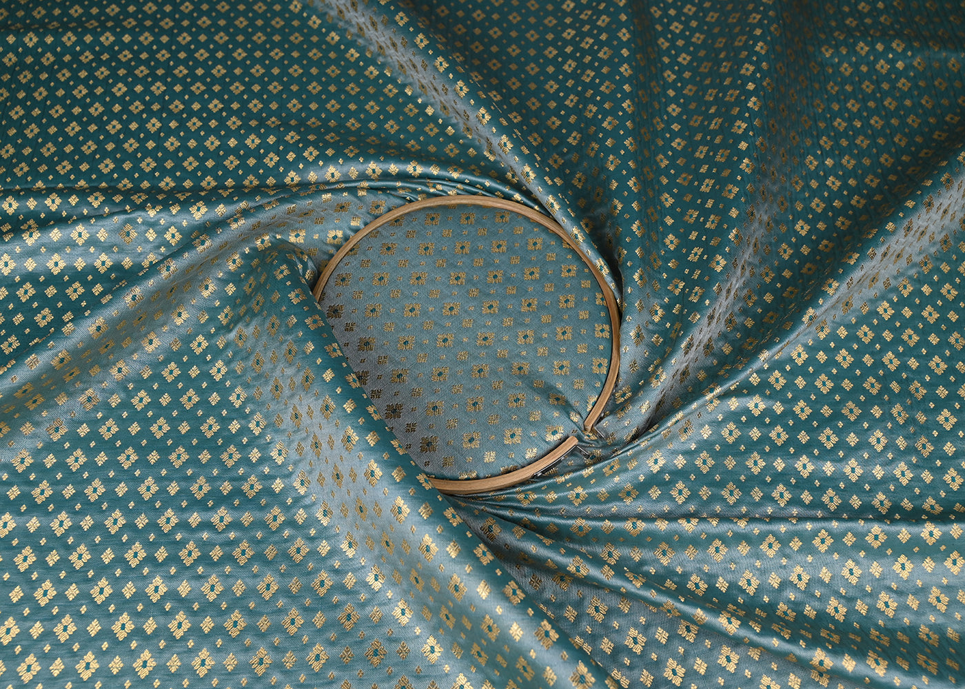 Sea Green Banarasi Brocade Fabric With All Over Golden Zari Handloom 23280