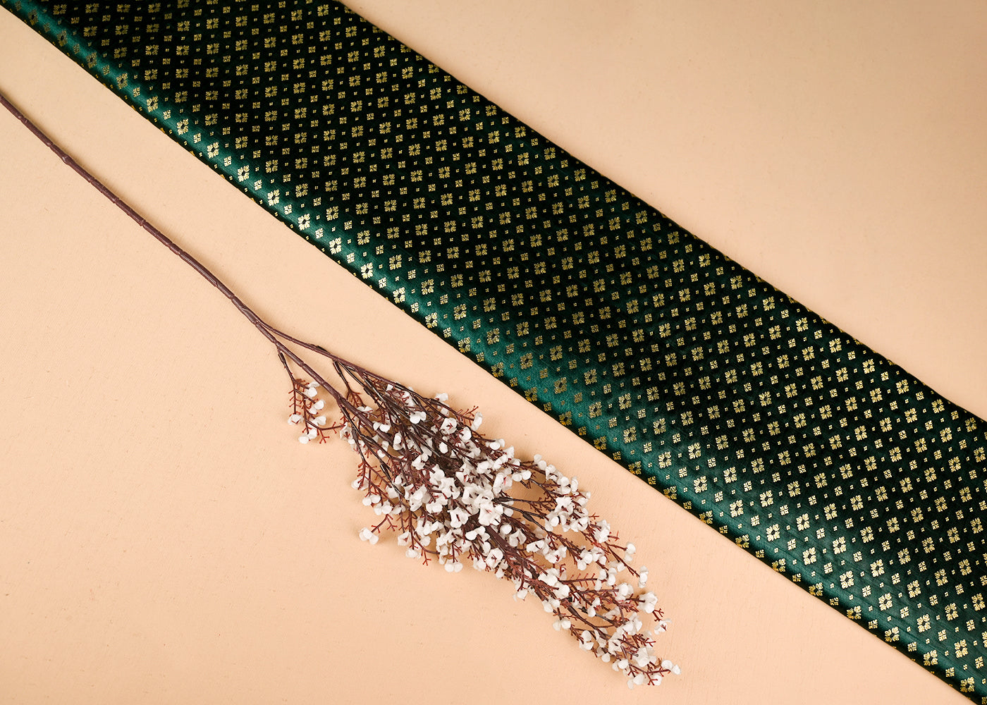 Bottle Green Banarasi Brocade Fabric With All Over Golden Zari Handloom 23281