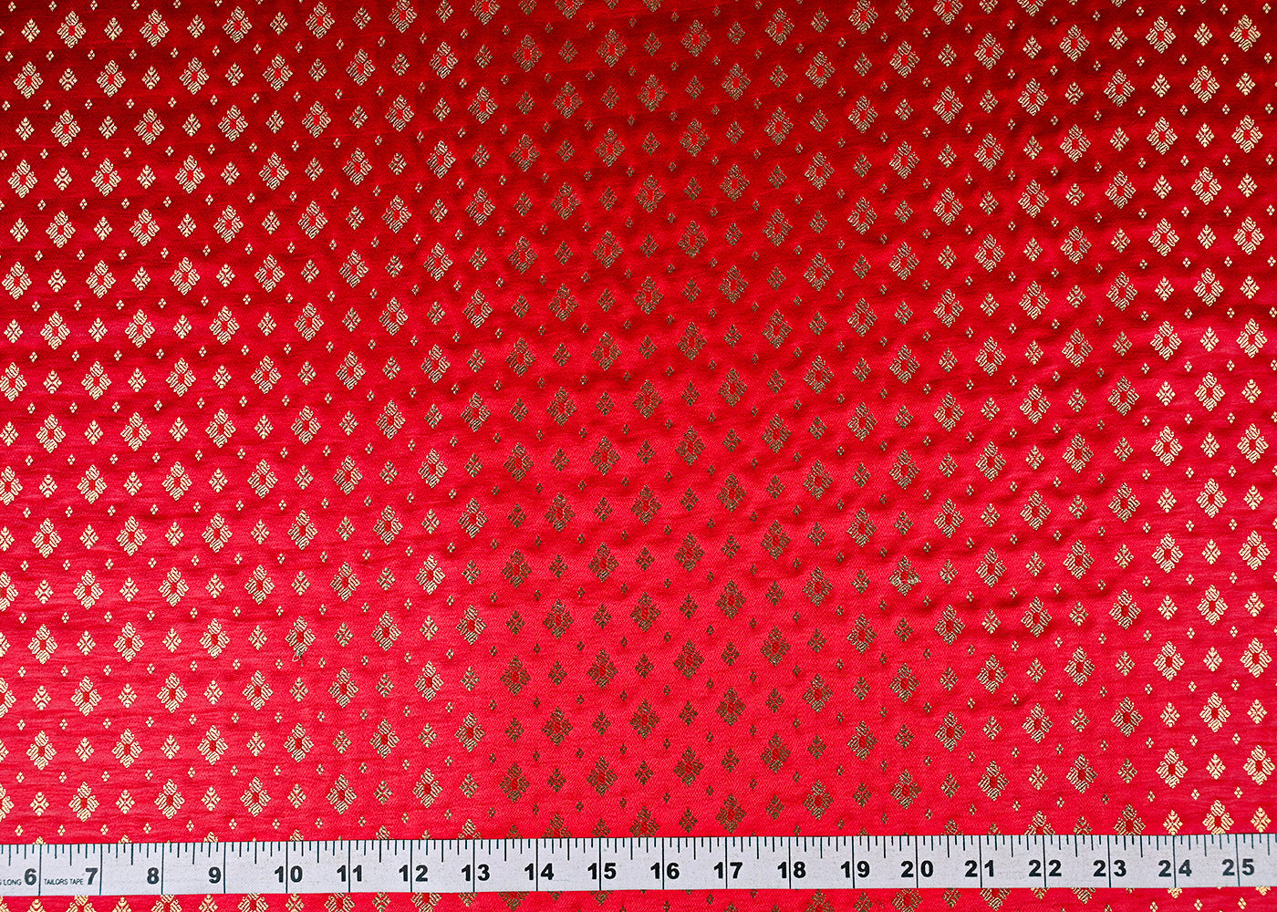 Red Banarasi Brocade Fabric With All Over Golden Zari Handloom 23282