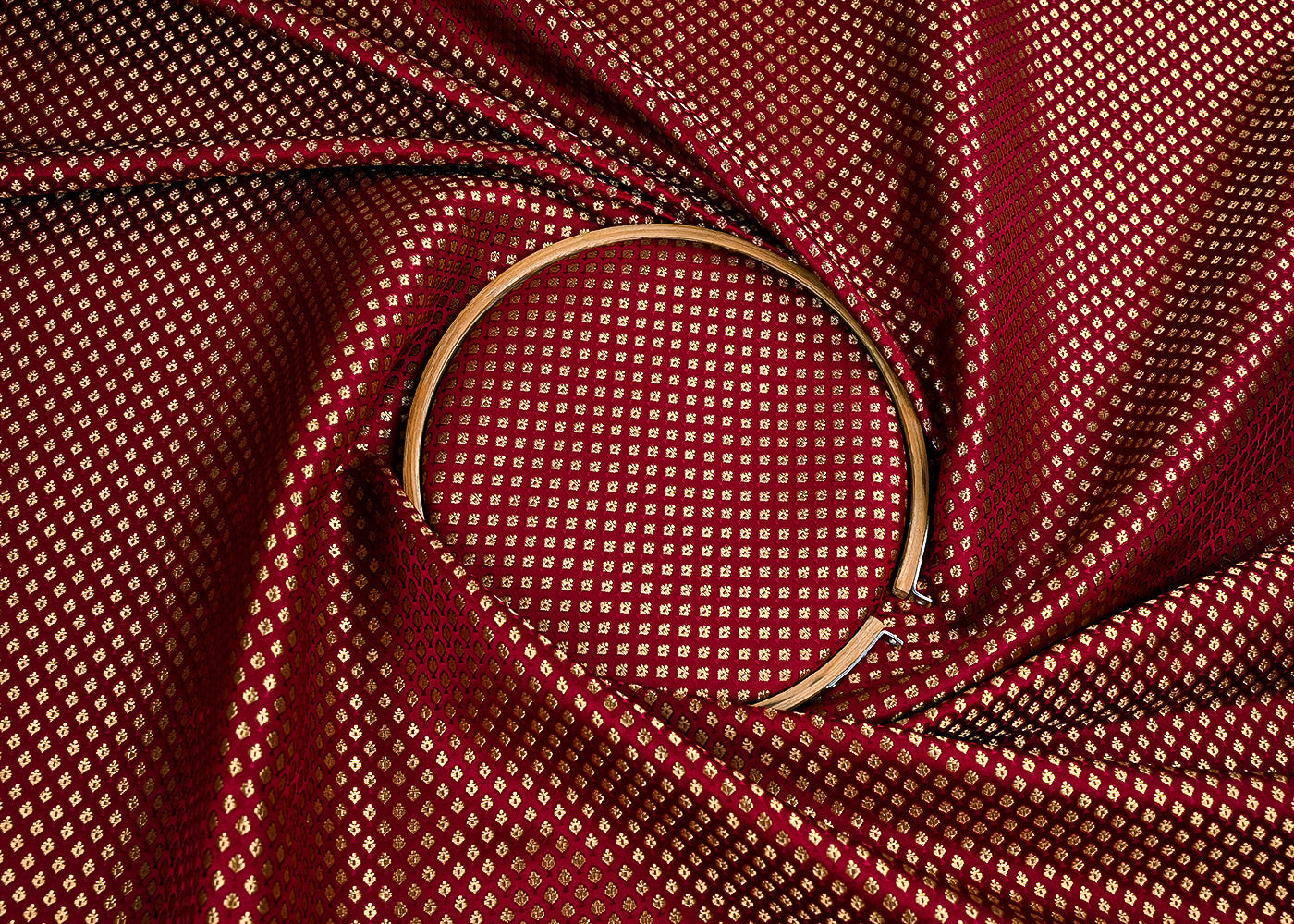 Maroon Banarasi Brocade Fabric With All Over Golden Zari Handloom 23283