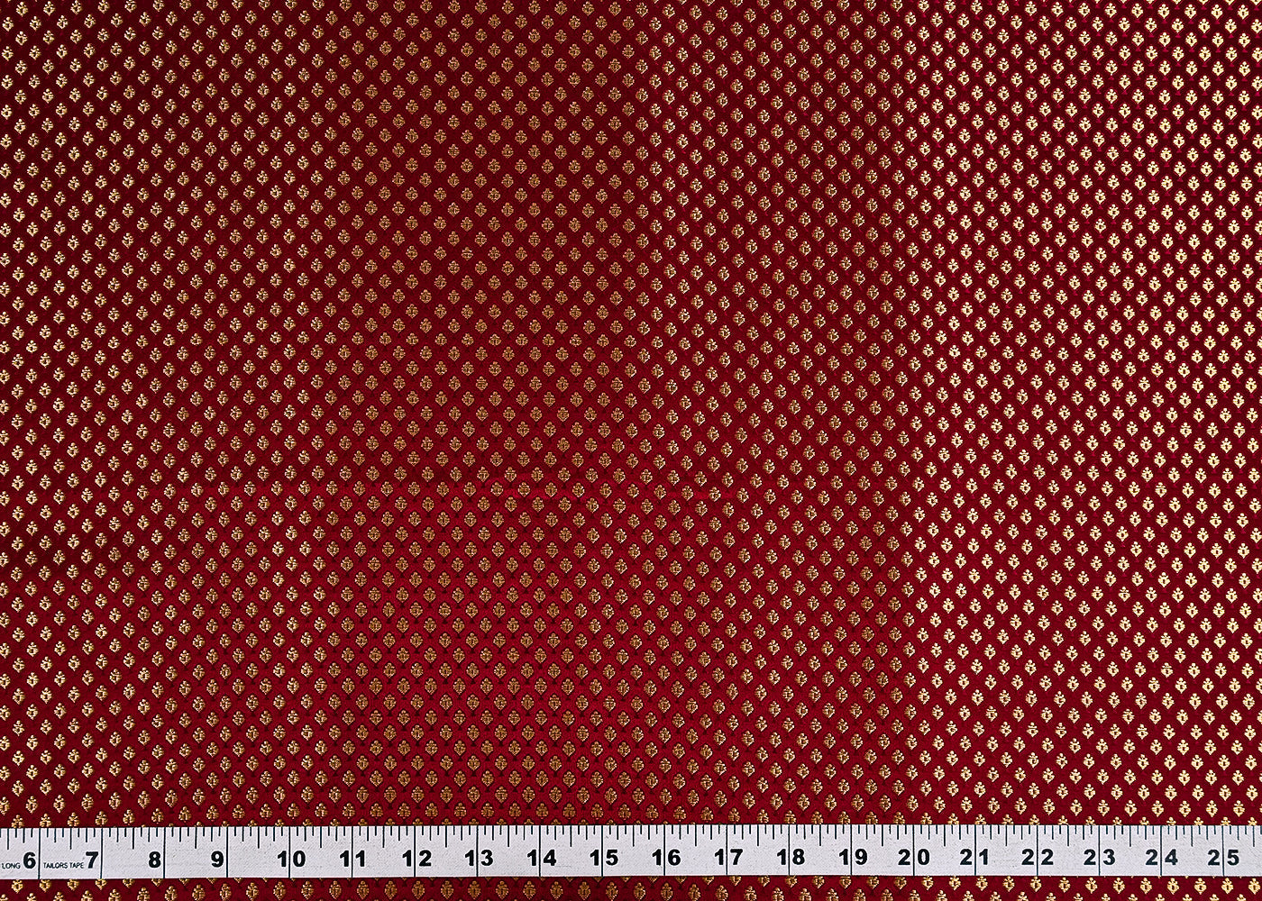 Maroon Banarasi Brocade Fabric With All Over Golden Zari Handloom 23283