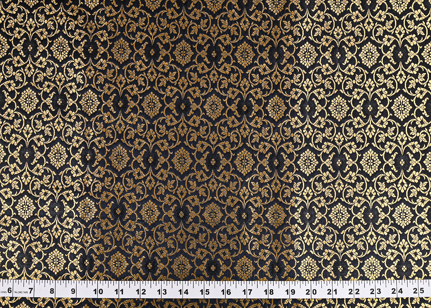 Black Banarasi Brocade Fabric With All Over Golden Zari Handloom 23285