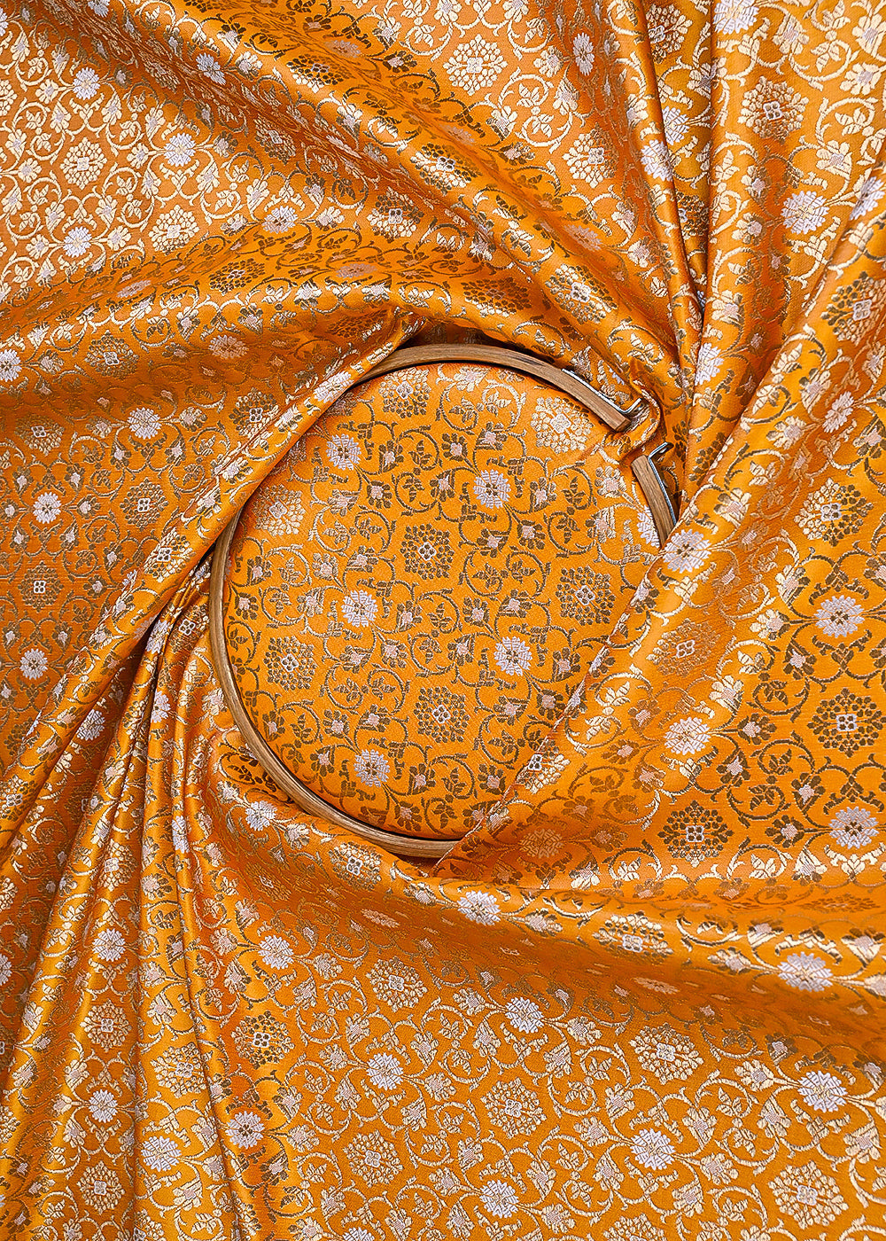 Mustard Banarasi Brocade Fabric With All Over Golden Zari Handloom 23286