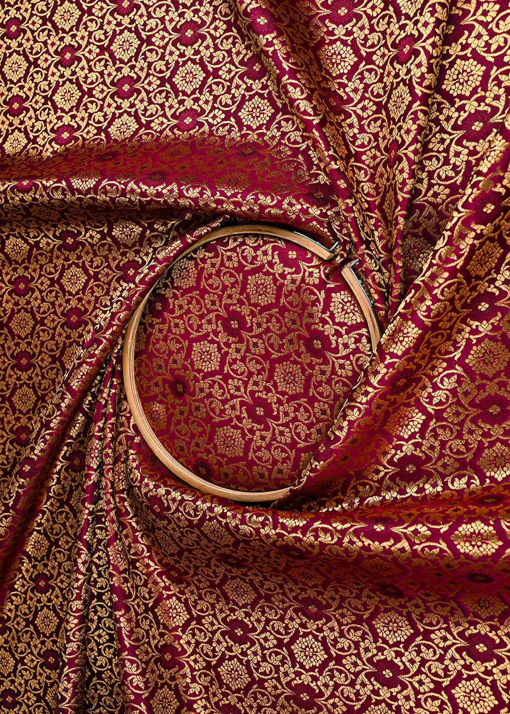 Maroon Banarasi Brocade Fabric With All Over Golden Zari Handloom 23288