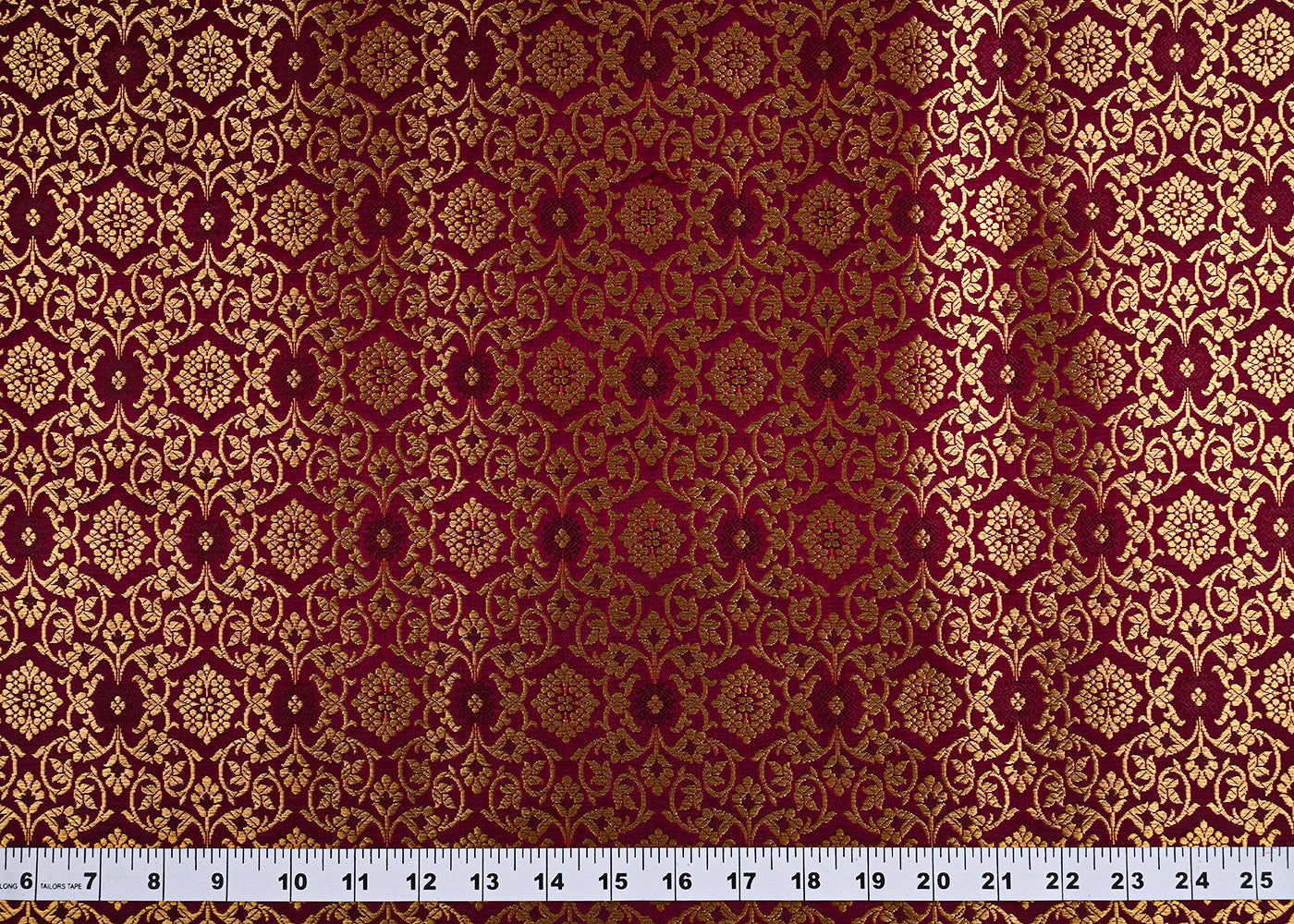 Maroon Banarasi Brocade Fabric With All Over Golden Zari Handloom 23288