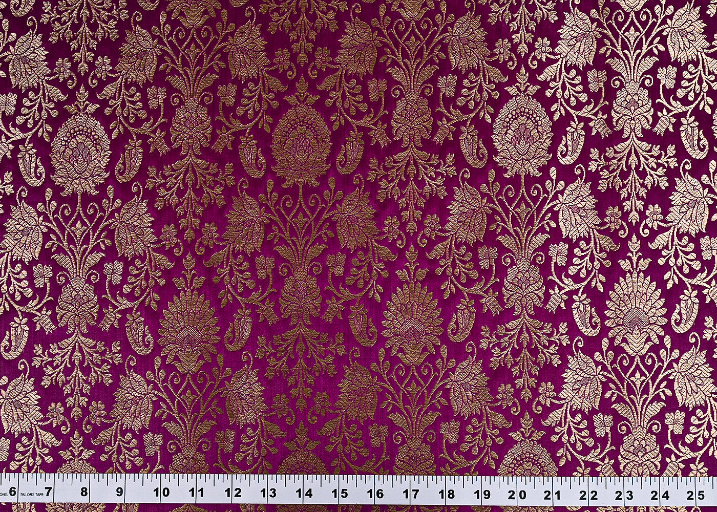 Purple Banarasi Brocade Fabric With All Over Golden Zari Handloom 23291