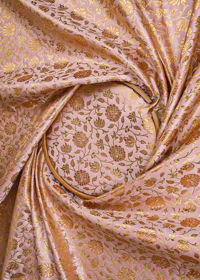 Peach Banarasi Brocade Fabric With All Over Golden Zari Handloom 23304