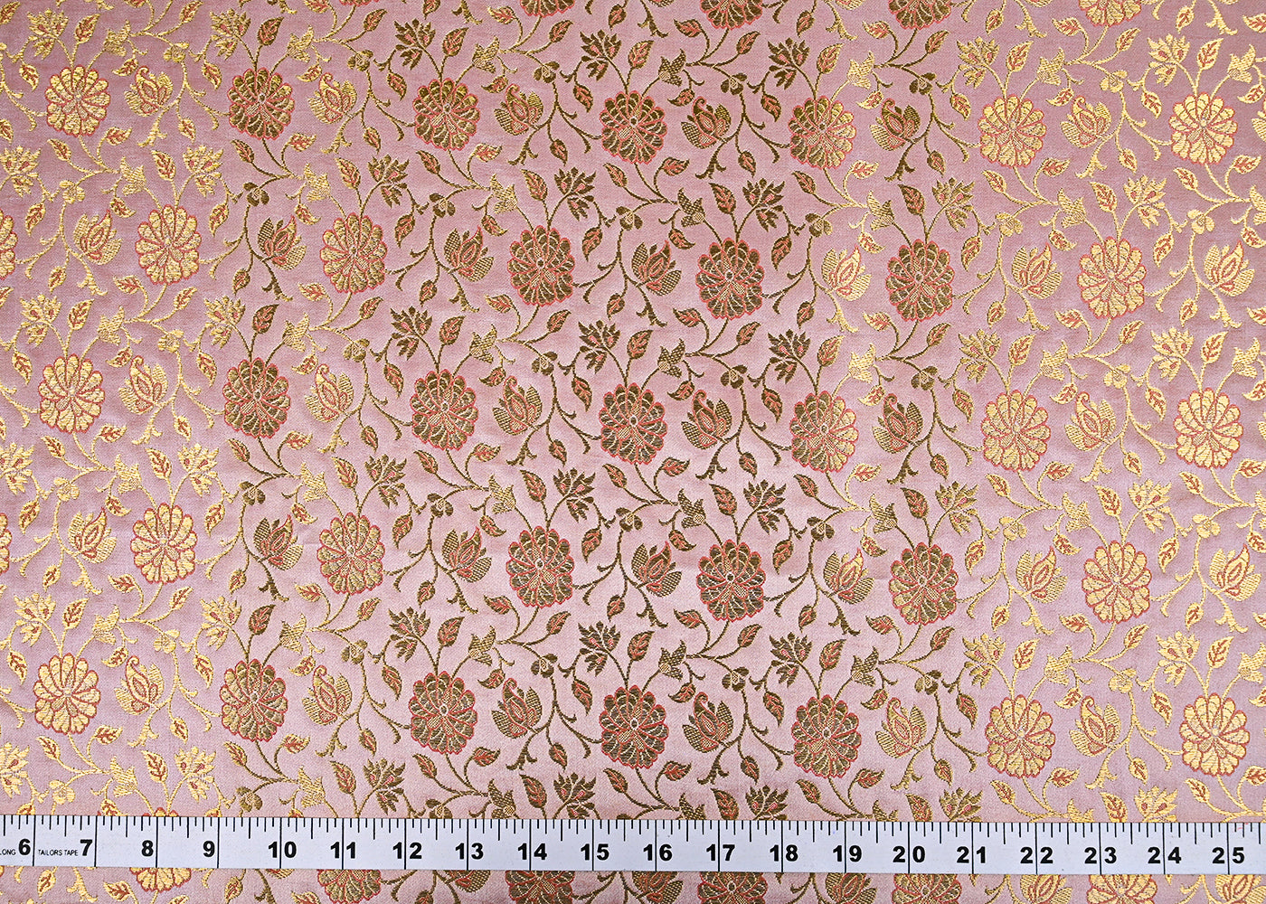 Peach Banarasi Brocade Fabric With All Over Golden Zari Handloom 23304
