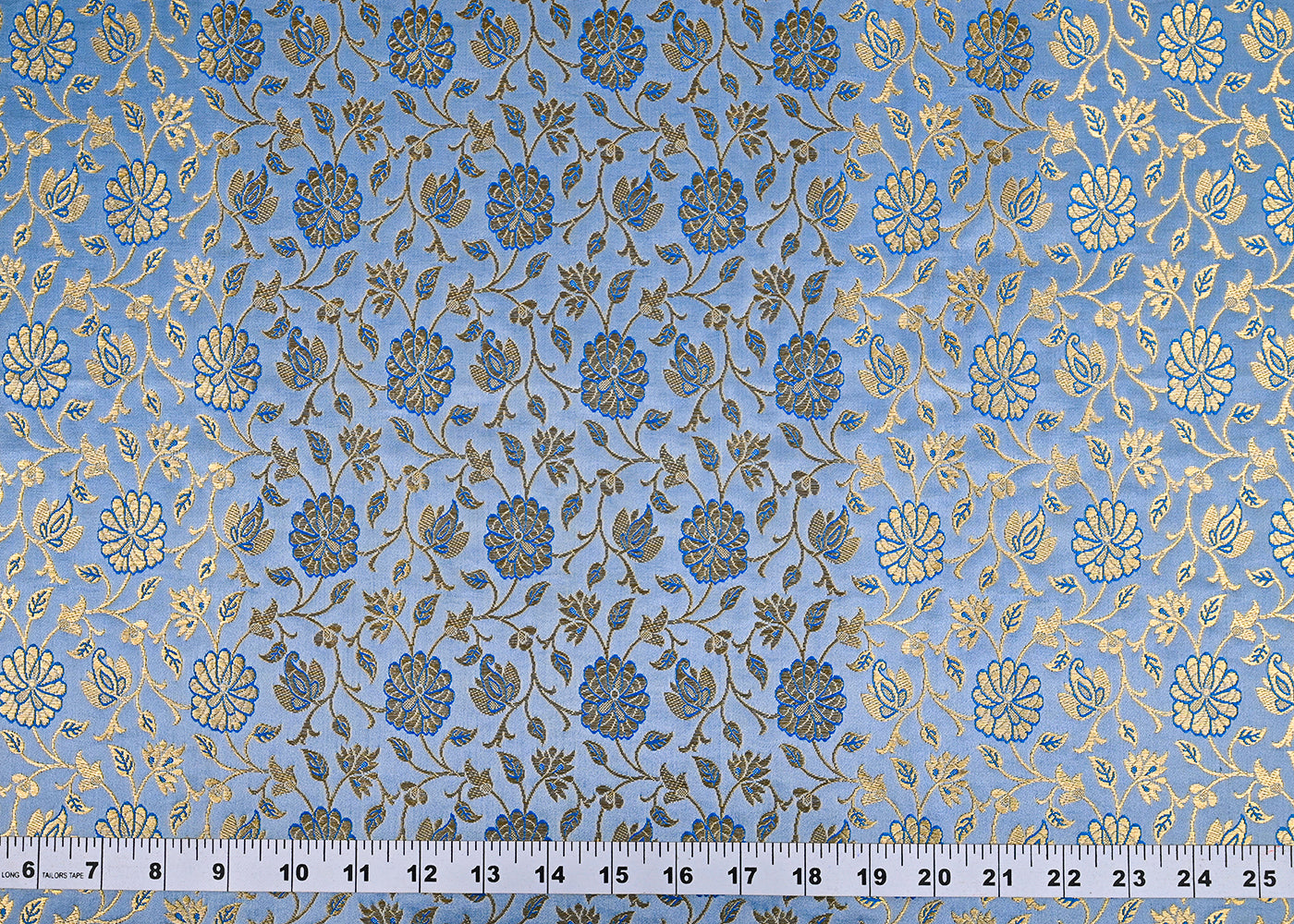 Powder Blue Banarasi Brocade Fabric With All Over Golden Zari Handloom 23305