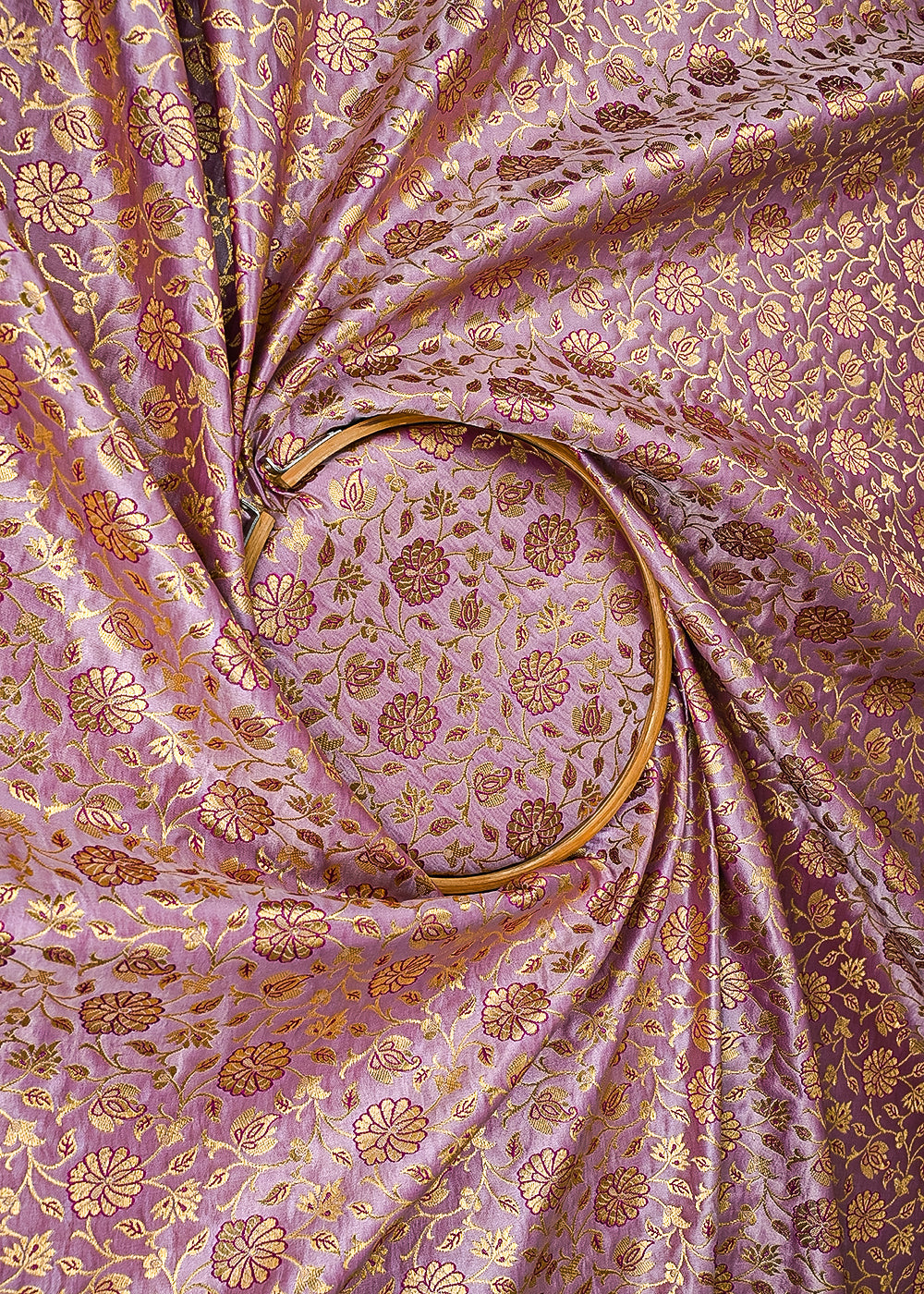 Blush Pink Banarasi Brocade Fabric With All Over Golden Zari Handloom 23307