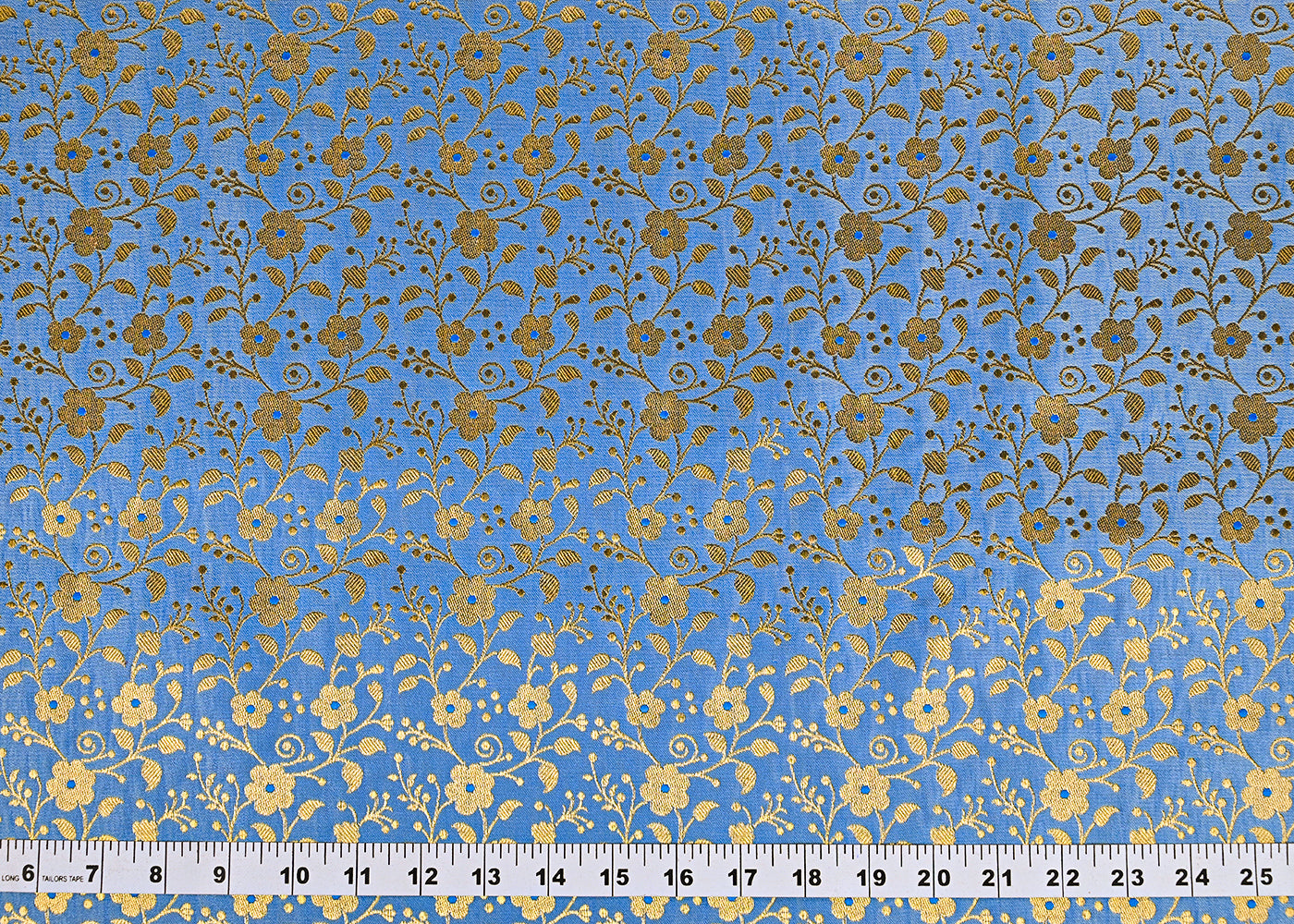 Blue Banarasi Brocade Fabric With All Over Golden Zari Handloom 23308