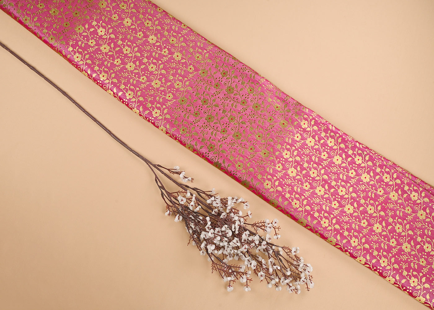Gajri Pink Banarasi Brocade Fabric With All Over Golden Zari Handloom 23311