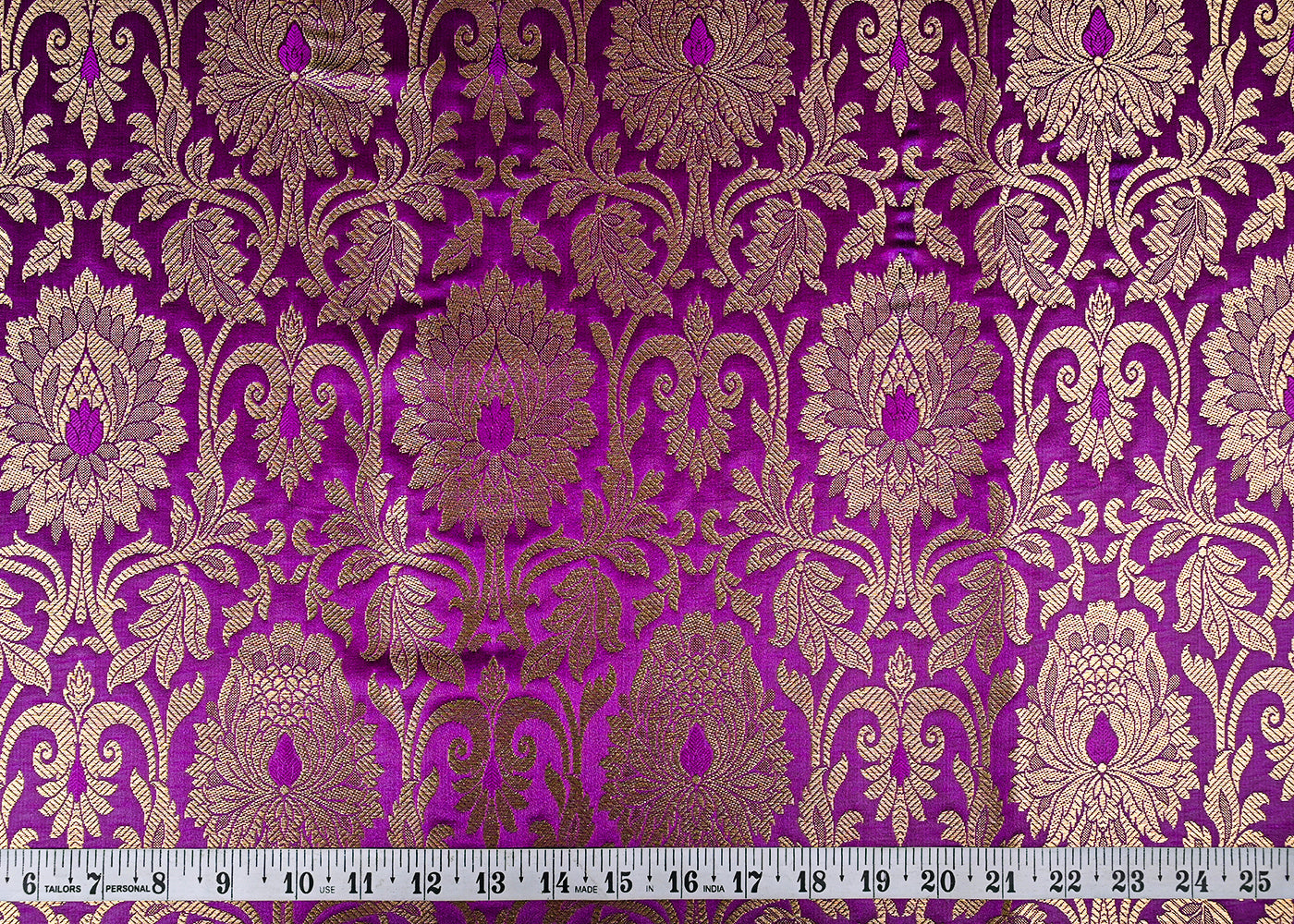 Purple Banarasi Brocade Fabric With All Over Golden Zari Handloom 23316