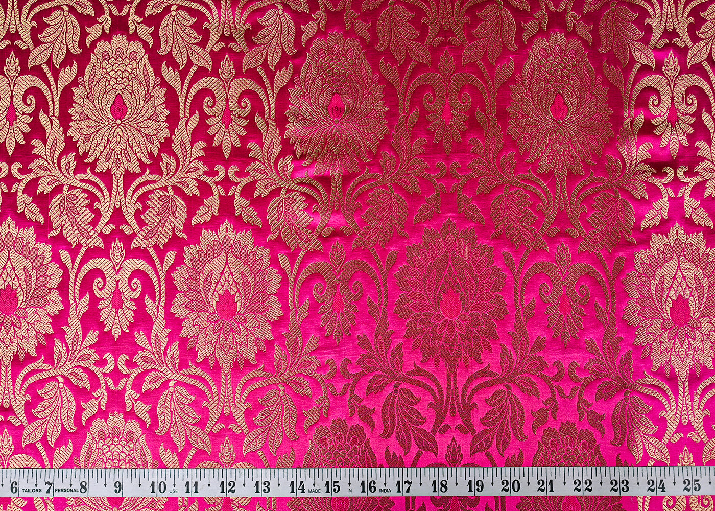 Pink Banarasi Brocade Fabric With All Over Golden Zari Handloom 23319