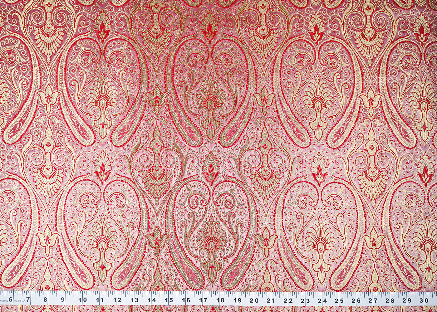 Gajri Pink Banarasi Brocade Fabric With All Over Golden Zari Handloom 23324
