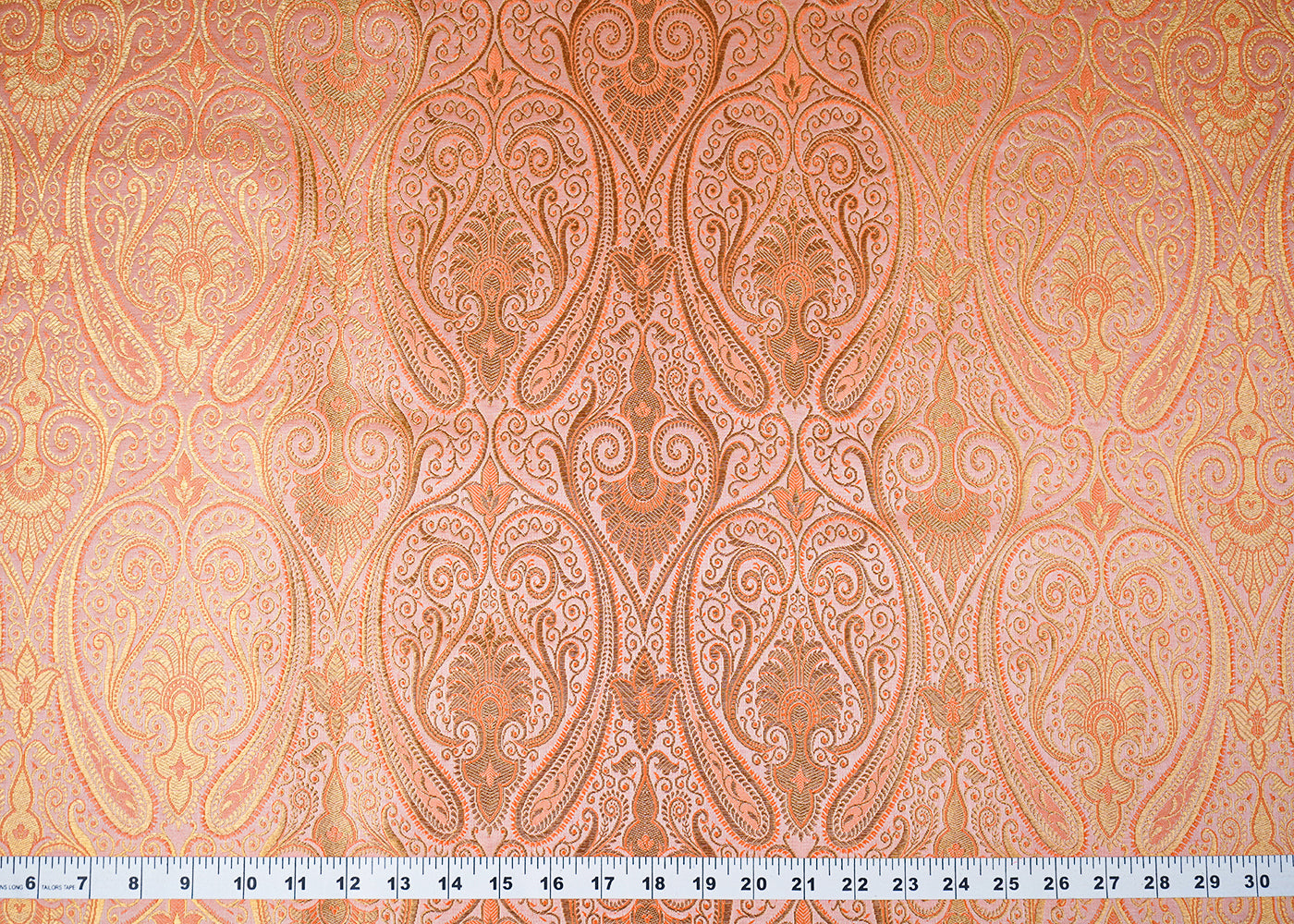 Peach Banarasi Brocade Fabric With All Over Golden Zari Handloom 23325
