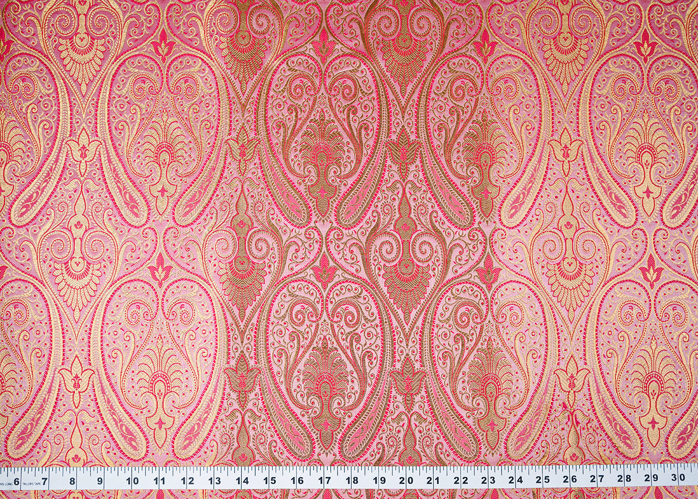 Pink Banarasi Brocade Fabric With All Over Golden Zari Handloom 23328