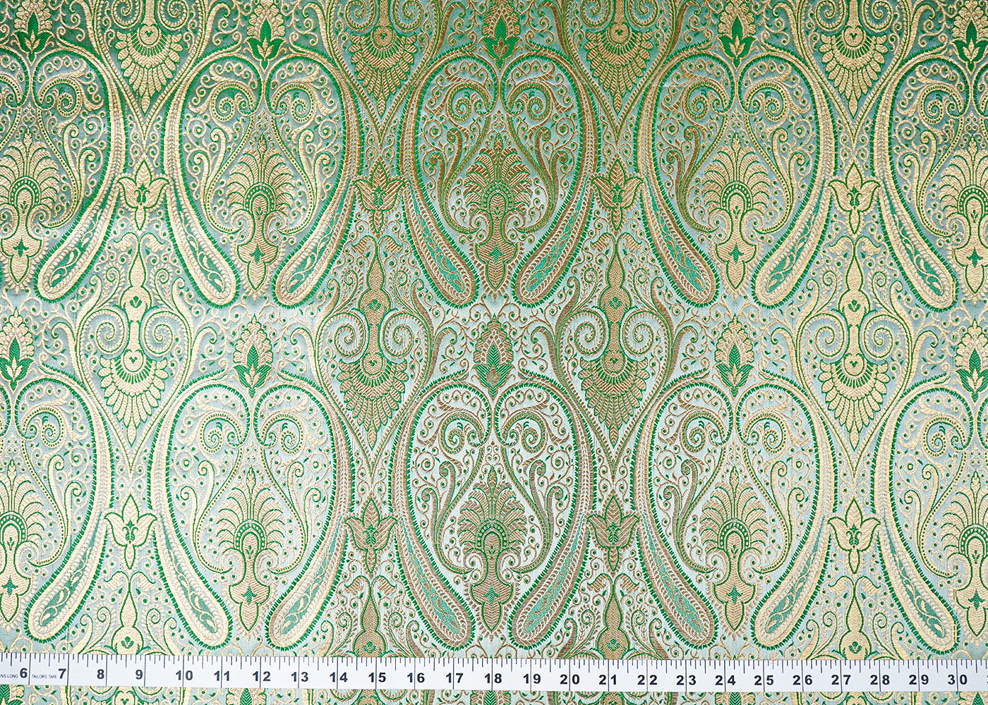Light Pista Green Banarasi Brocade Fabric With All Over Golden Zari Handloom 23329