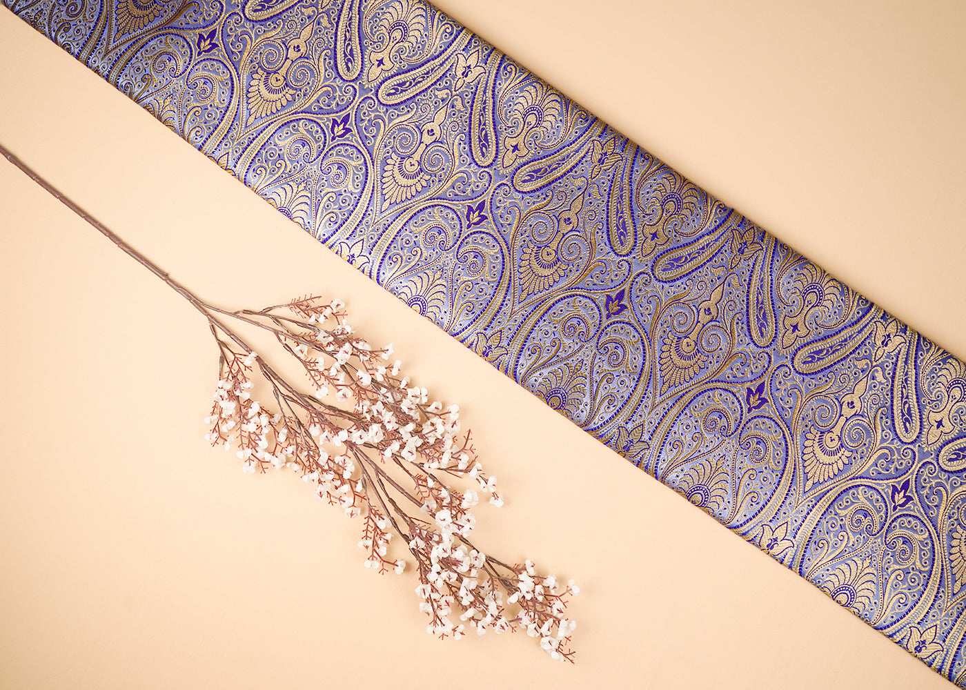 Lavender Banarasi Brocade Fabric With All Over Golden Zari Handloom 23330