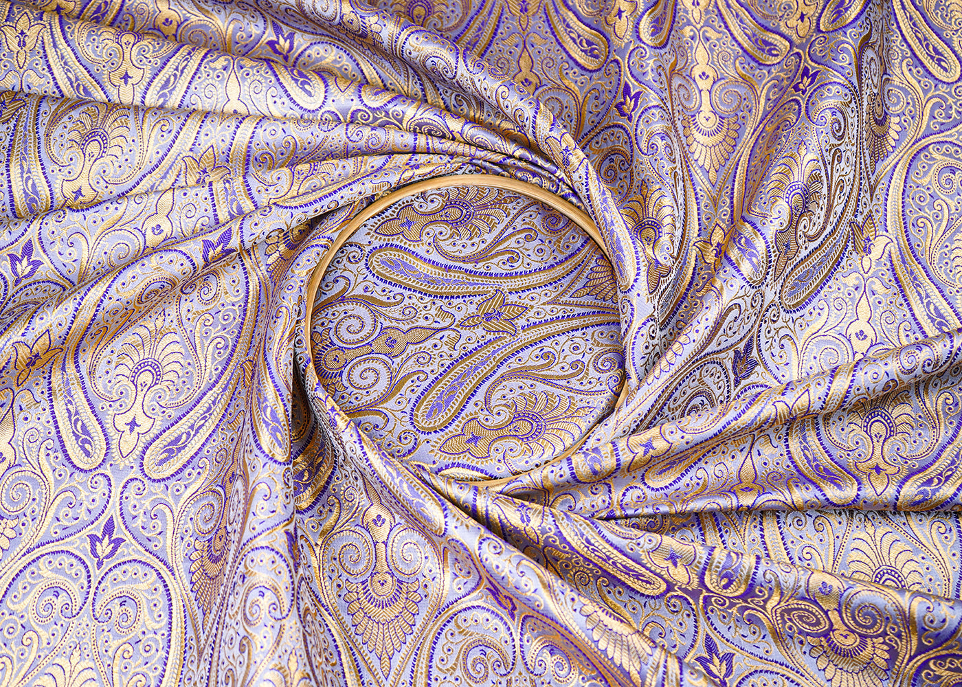 Lavender Banarasi Brocade Fabric With All Over Golden Zari Handloom 23330