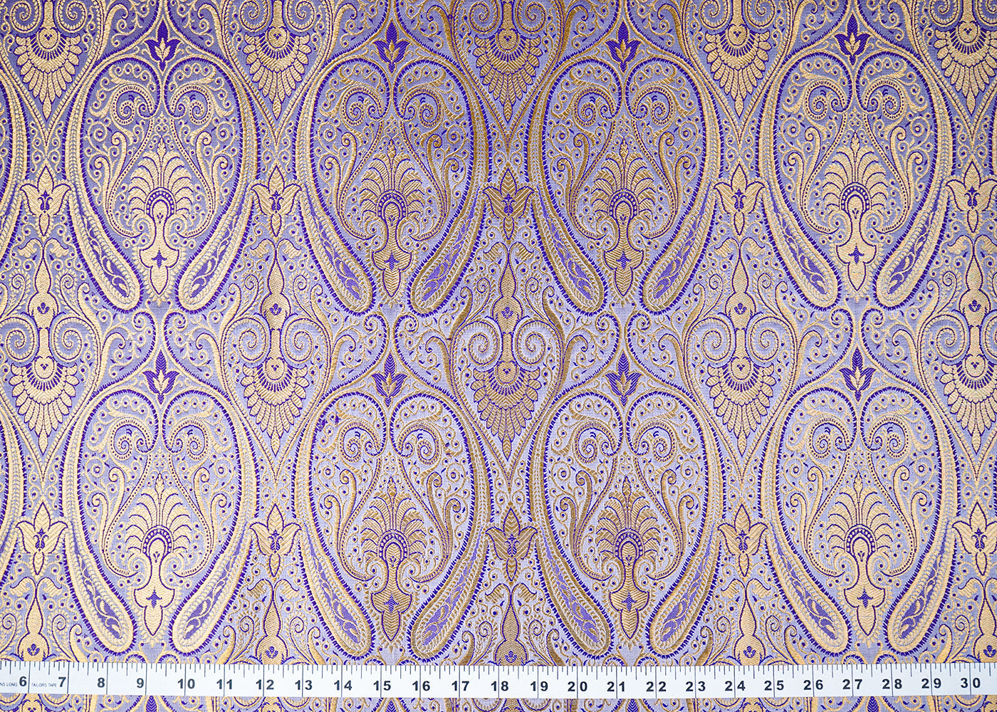 Lavender Banarasi Brocade Fabric With All Over Golden Zari Handloom 23330