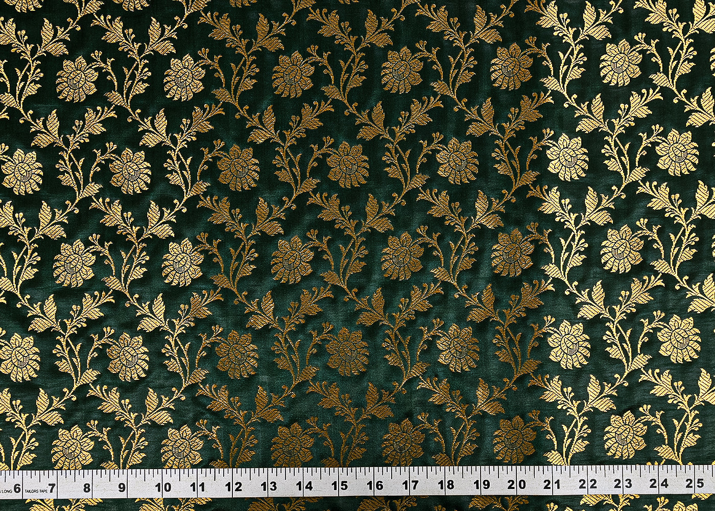 Bottle Green Banarasi Brocade Fabric With All Over Golden Zari Handloom 23334