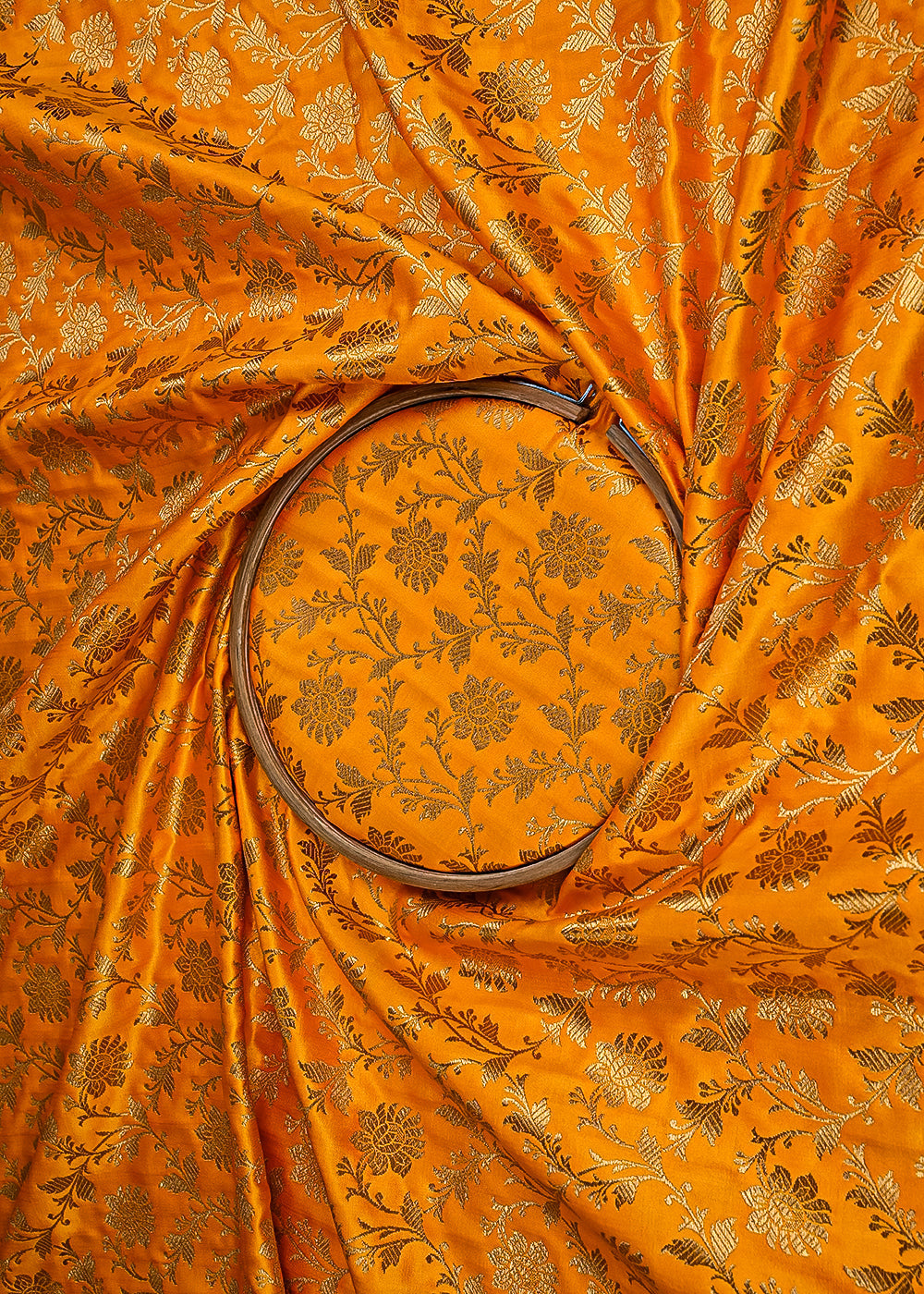 Mustard Banarasi Brocade Fabric With All Over Golden Zari Handloom 23335