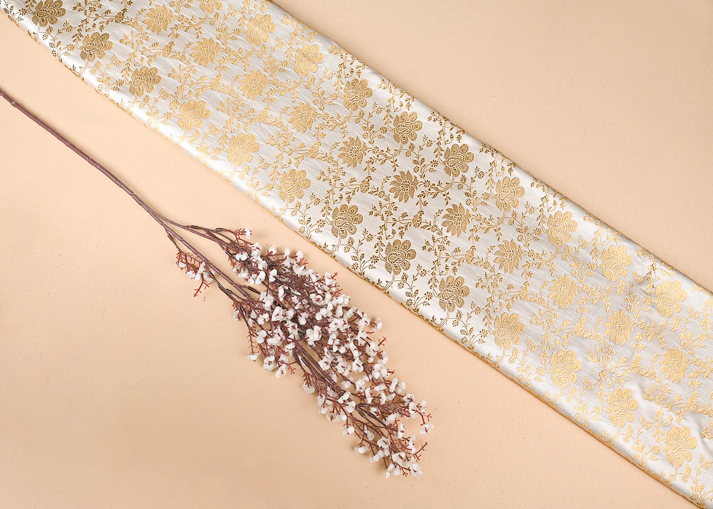 Off White Jacquard Fabric With All Over Zari Handloom 23338