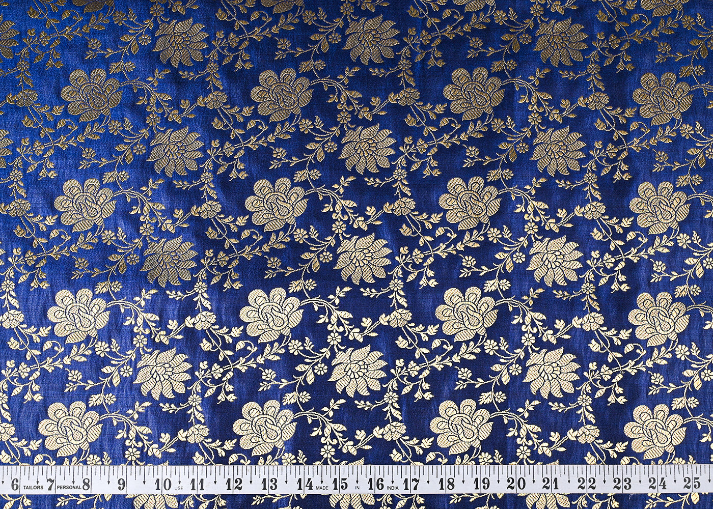 Navy Blue Banarasi Brocade Fabric With All Over Golden Zari Handloom 23340