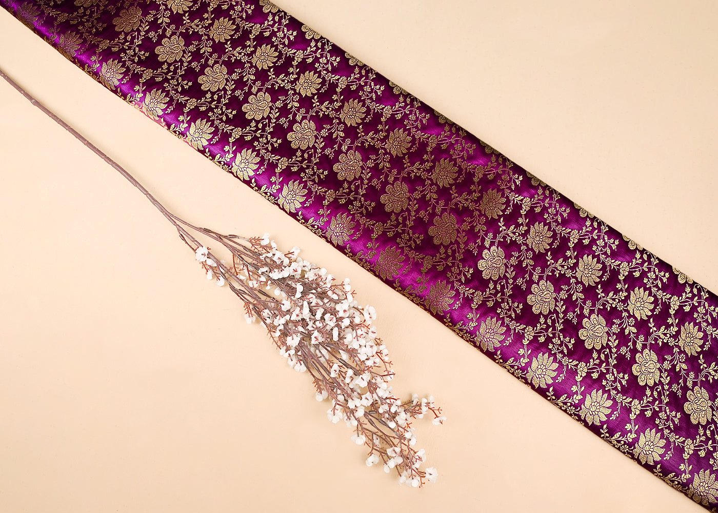 Purple Jacquard Fabric With All Over Zari Handloom 23341