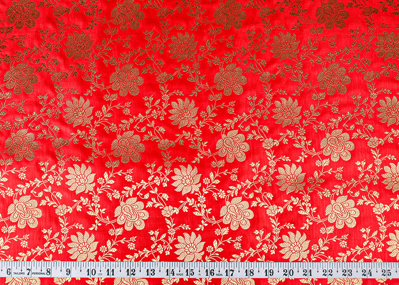 Deep Red Jacquard Fabric With All Over Zari Handloom 23342