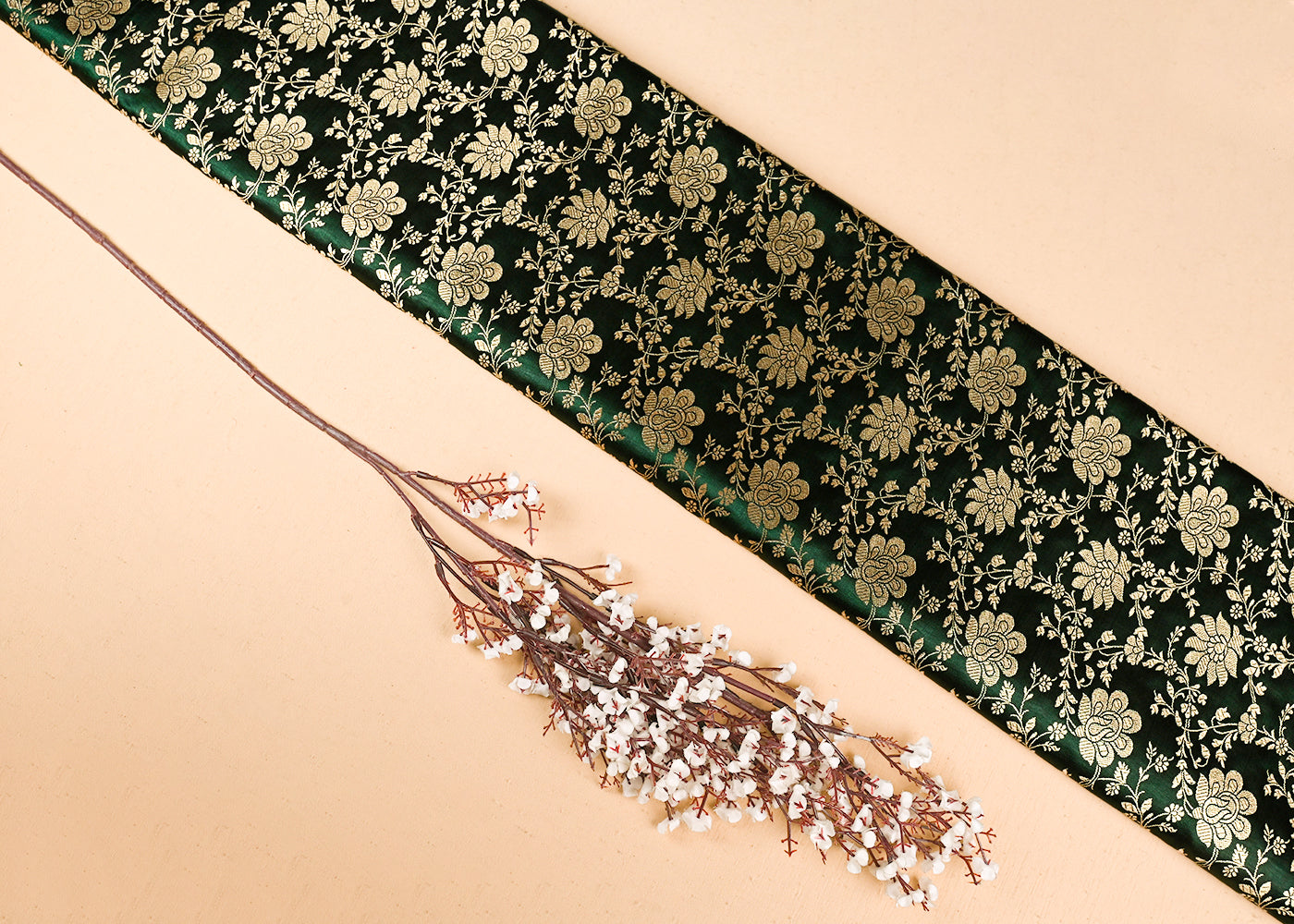 Bottle Green Jacquard Fabric With All Over Zari Handloom 23345