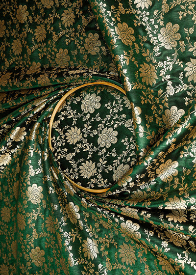 Bottle Green Jacquard Fabric With All Over Zari Handloom 23345