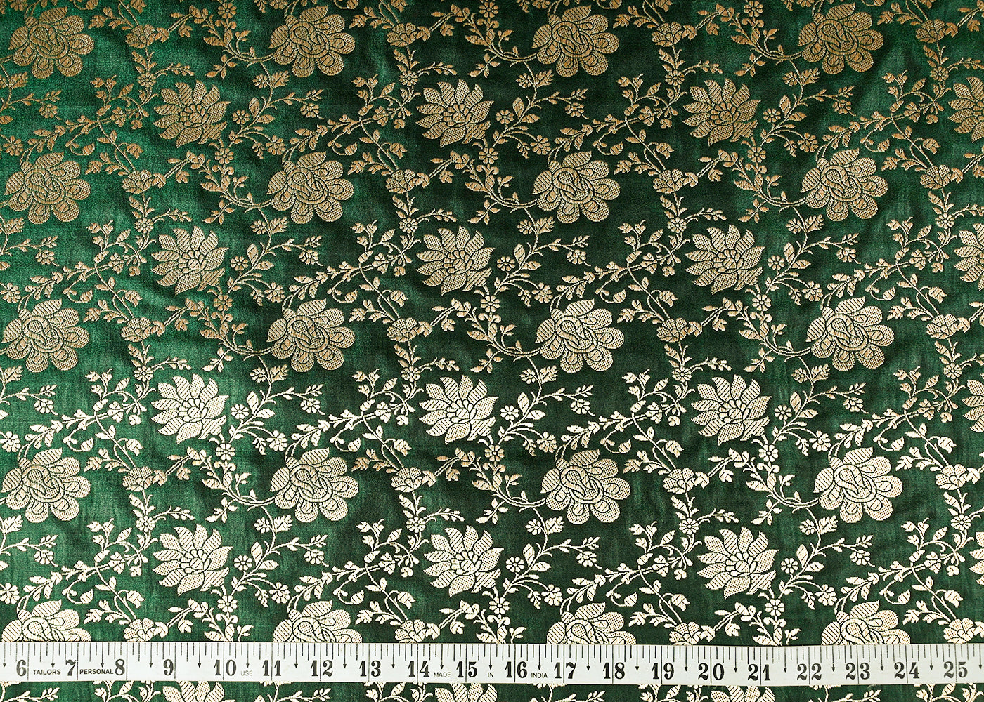 Bottle Green Jacquard Fabric With All Over Zari Handloom 23345