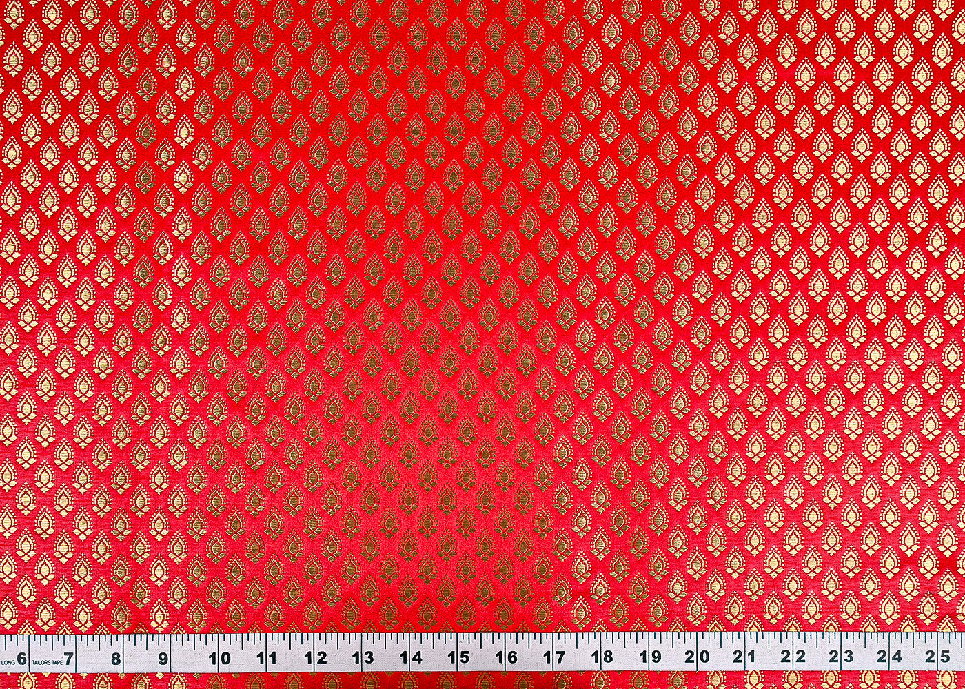 Red Banarasi Brocade Fabric With All Over Golden Zari Handloom 23347