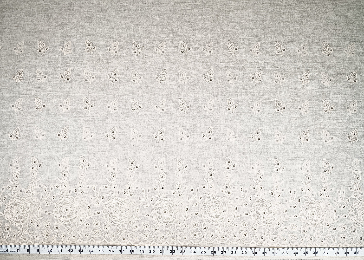 White Kora Cotton Fabric With All Over Thread And Cutwork With Border 23357
