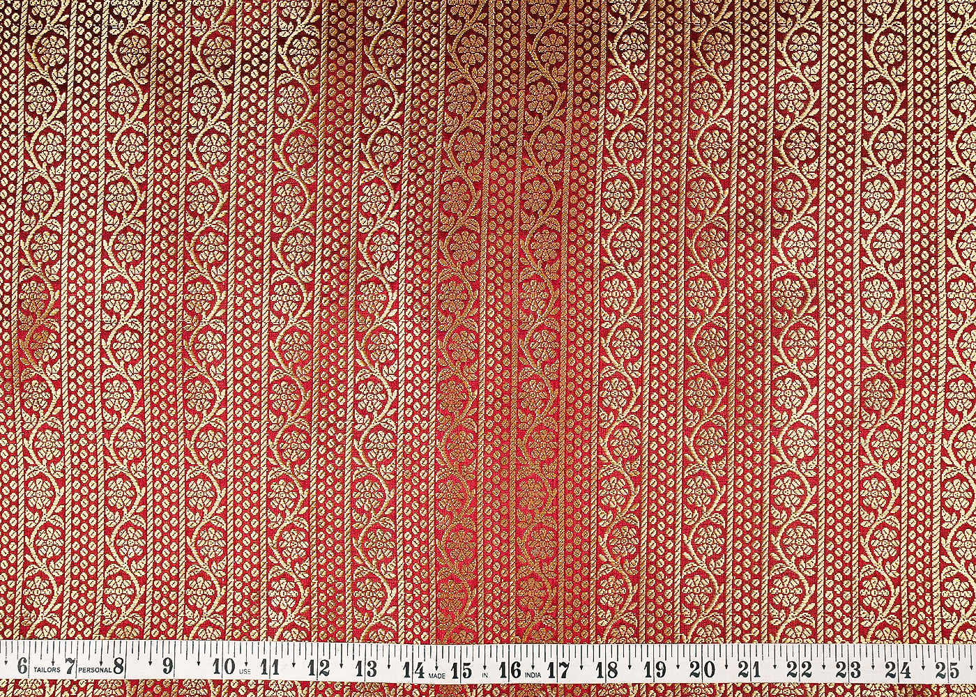 Wine Banarasi Brocade Fabric With All Over Golden Zari Handloom 23369