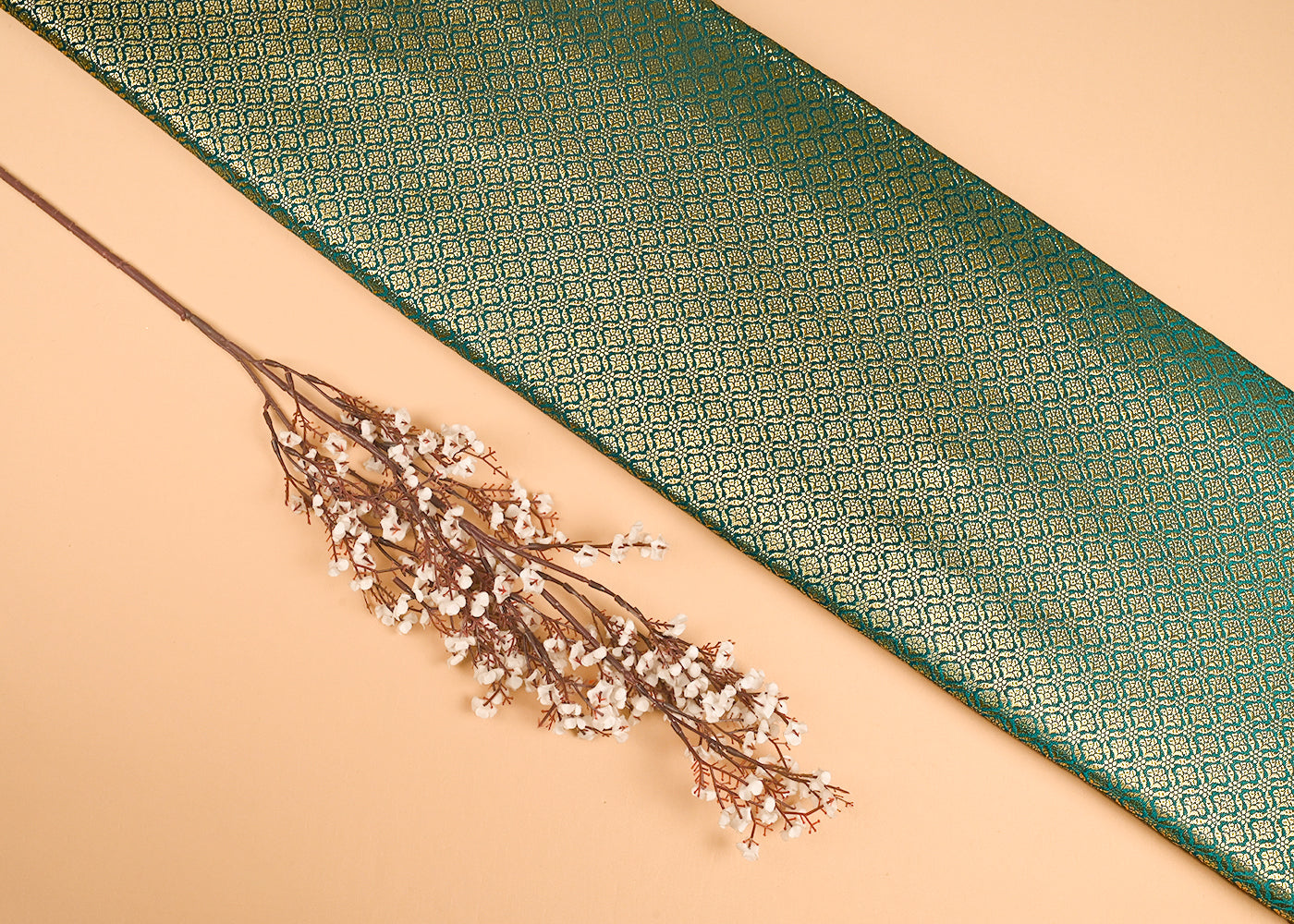 Rama Green Banarasi Brocade Fabric With All Over Golden Zari Handloom 23370