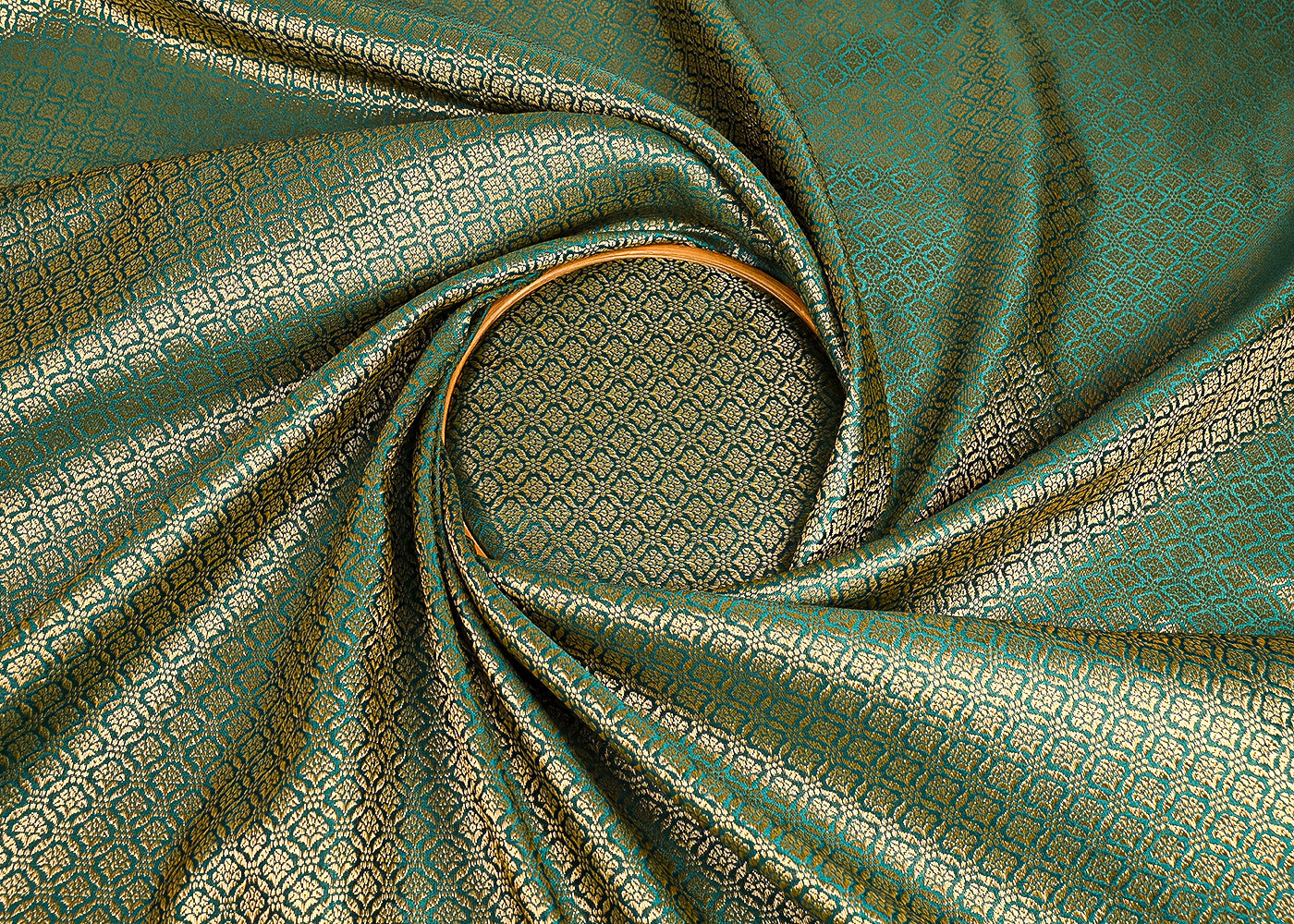 Rama Green Banarasi Brocade Fabric With All Over Golden Zari Handloom 23370