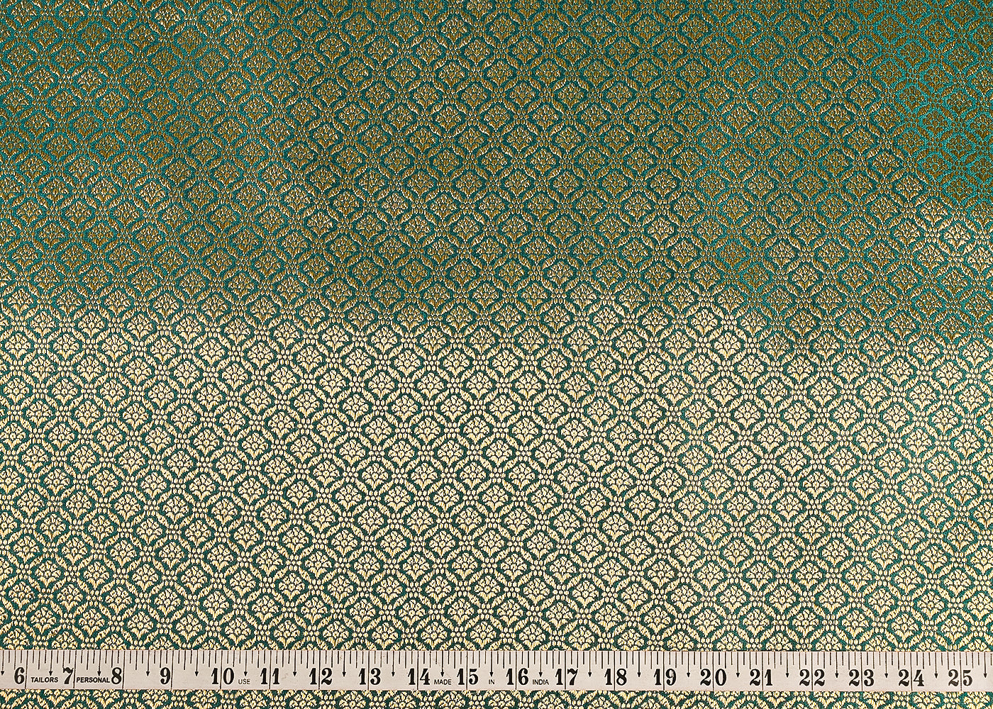 Rama Green Banarasi Brocade Fabric With All Over Golden Zari Handloom 23370