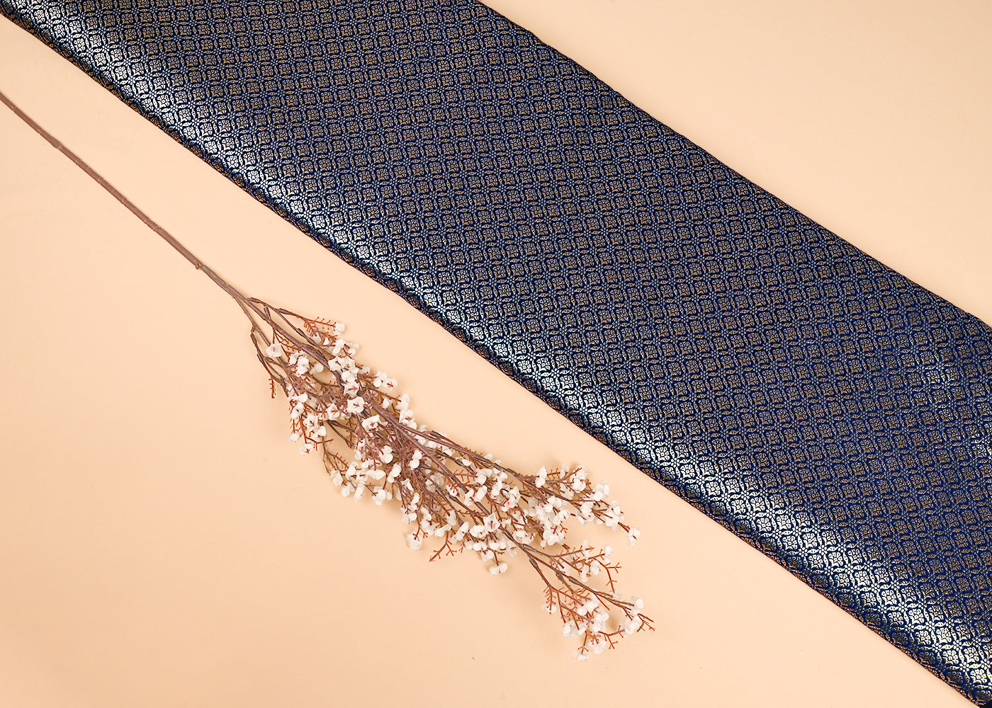 Dark Navy Blue Banarasi Brocade Fabric With All Over Golden Zari Handloom 23372