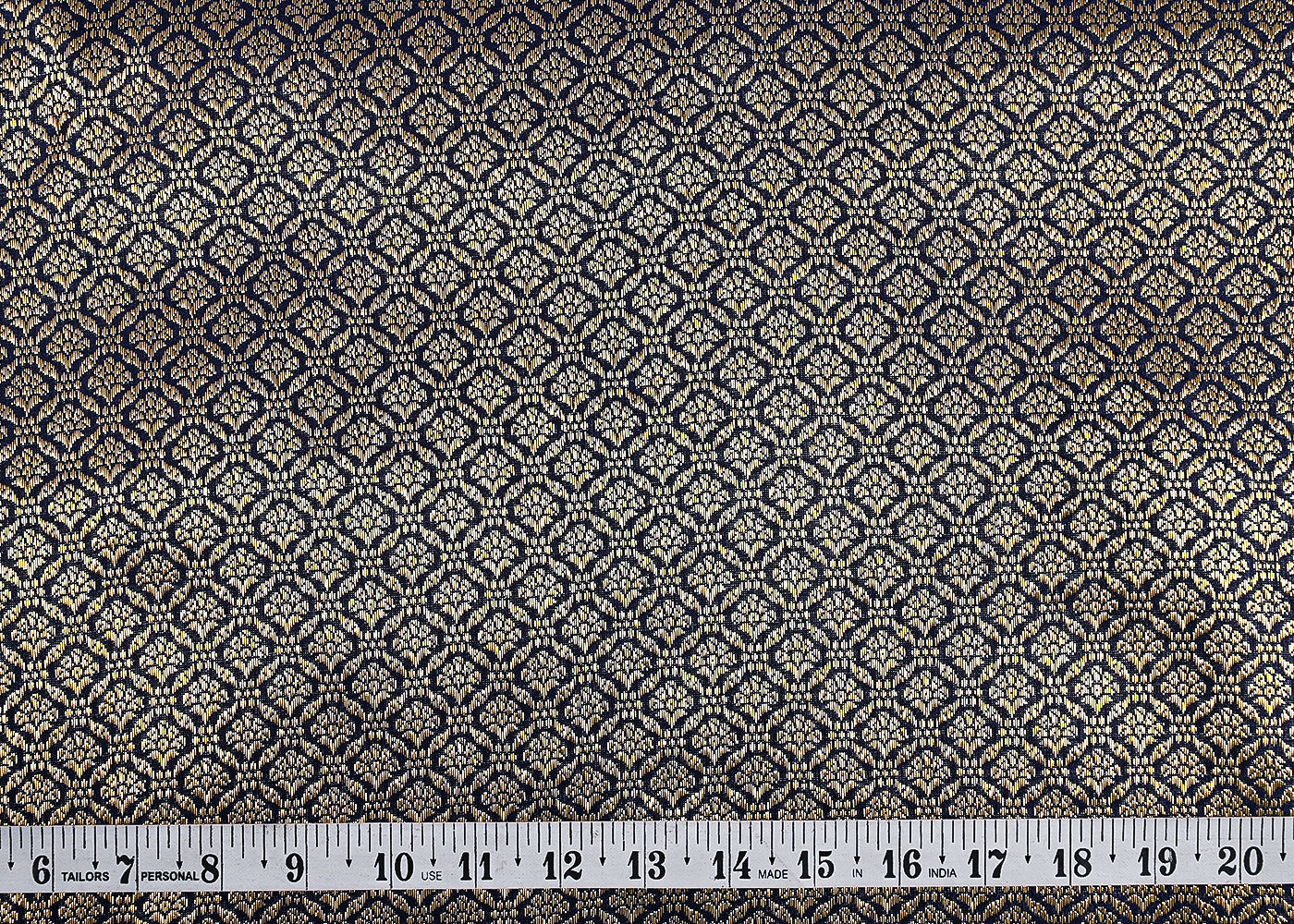 Dark Navy Blue Banarasi Brocade Fabric With All Over Golden Zari Handloom 23372