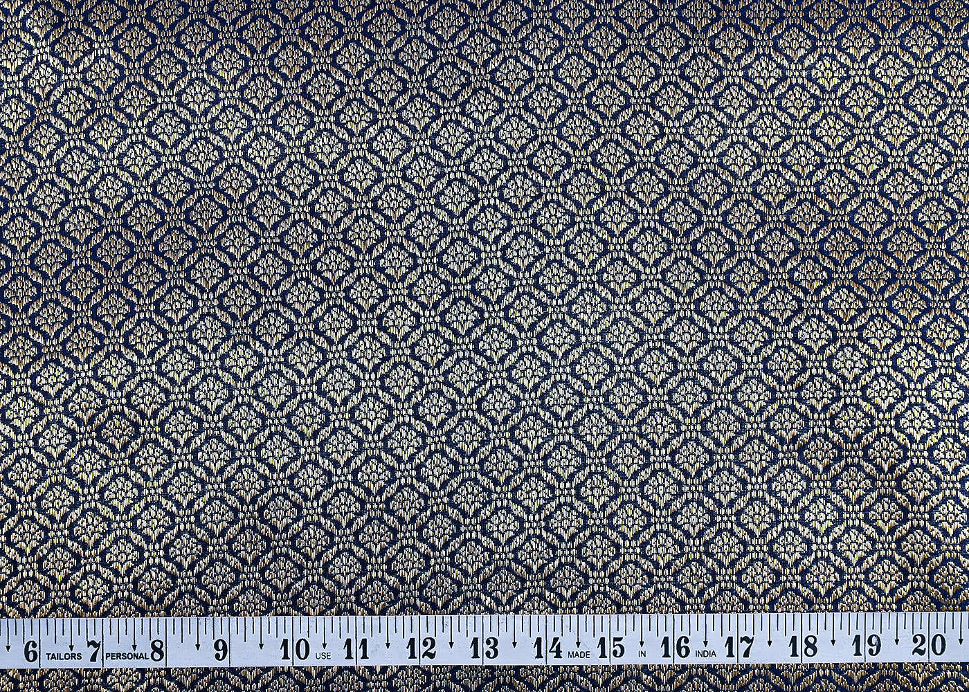 Dark Navy Blue Banarasi Brocade Fabric With All Over Golden Zari Handloom 23372