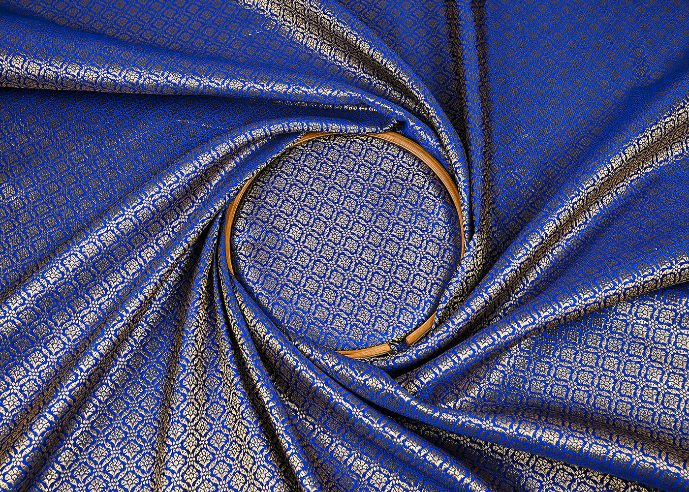 Royal Blue Banarasi Brocade Fabric With All Over Golden Zari Handloom 23373