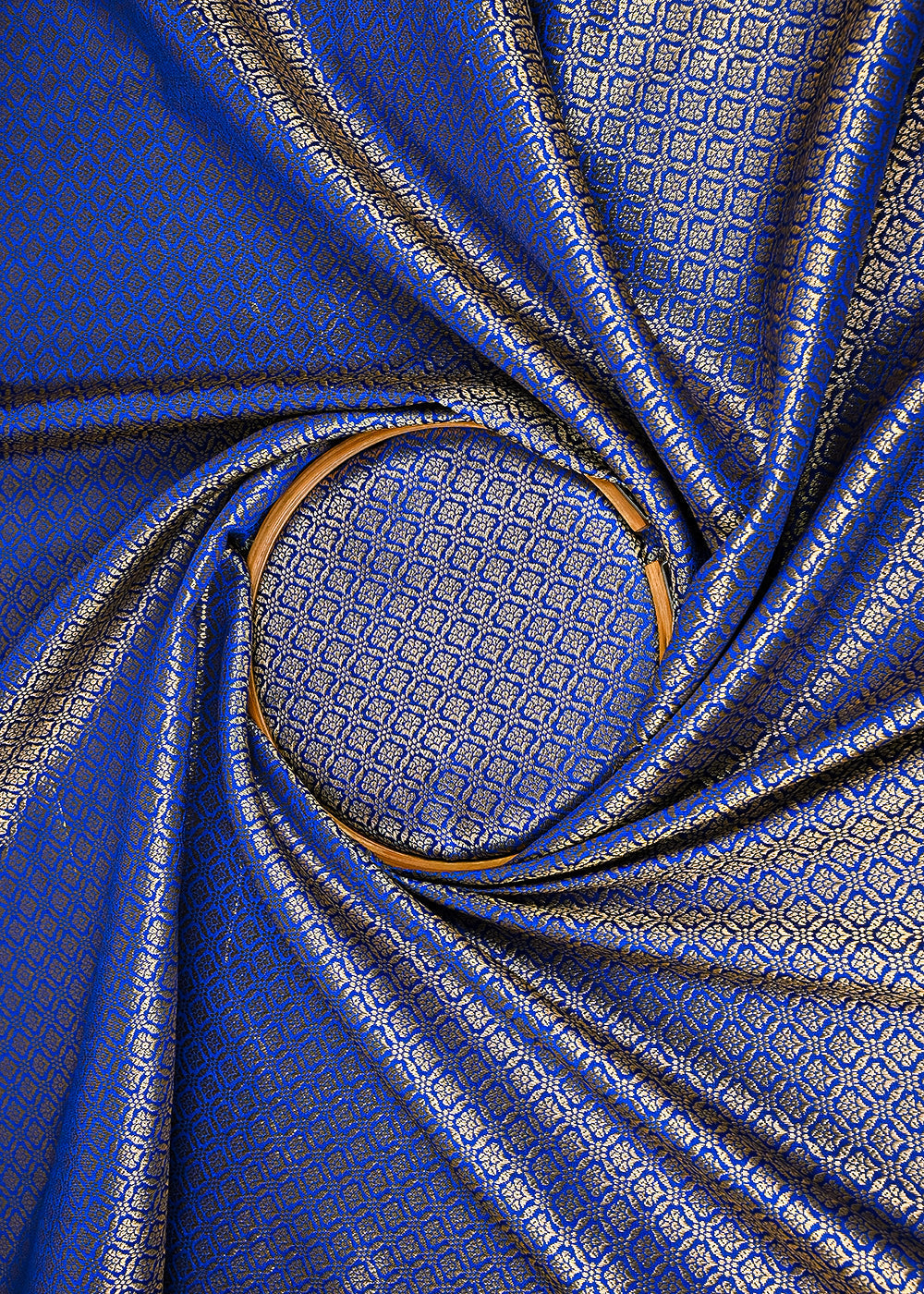 Royal Blue Banarasi Brocade Fabric With All Over Golden Zari Handloom 23373